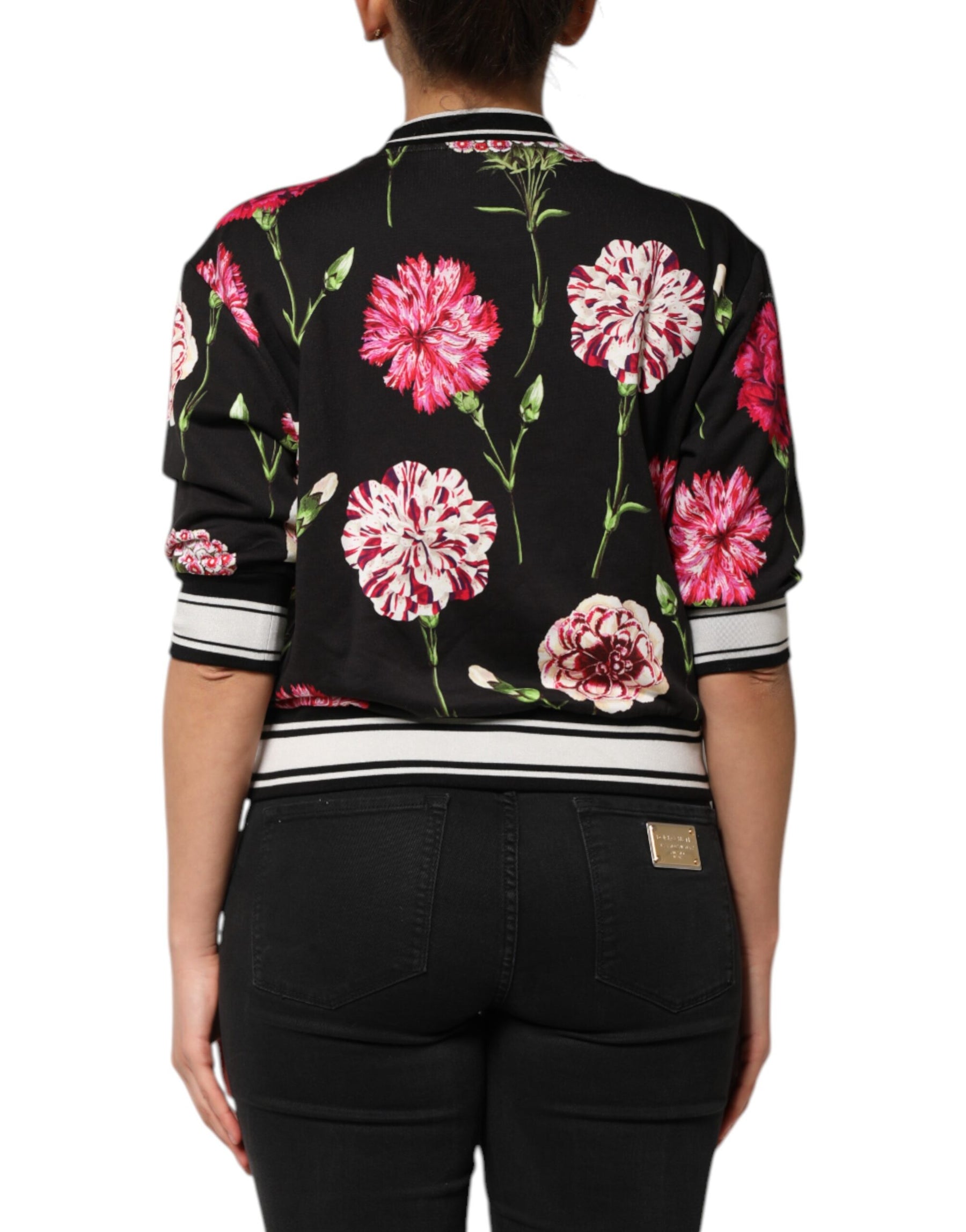 Dolce & Gabbana Black Floral Print Cotton Short Sleeves Top | Regal Royce