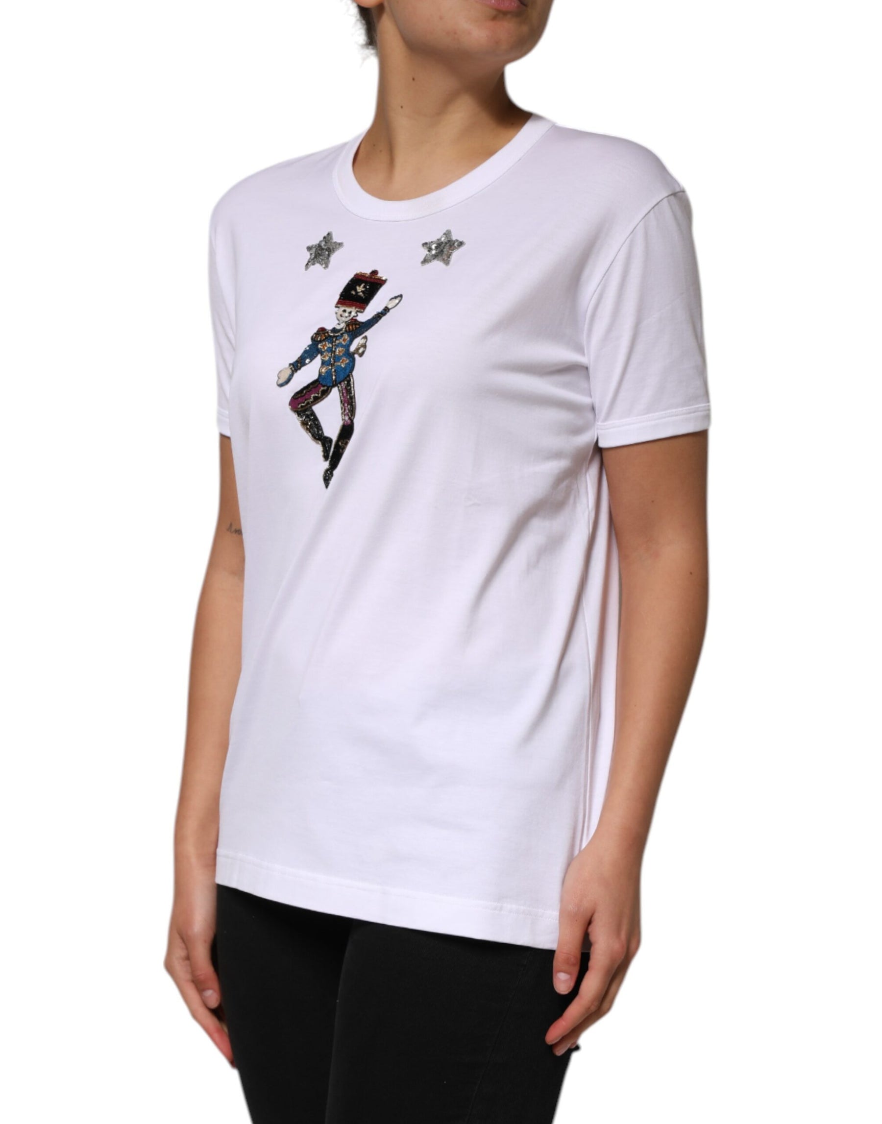 Dolce & Gabbana White Cotton Sequin Embellished Top T-shirt | Regal Royce
