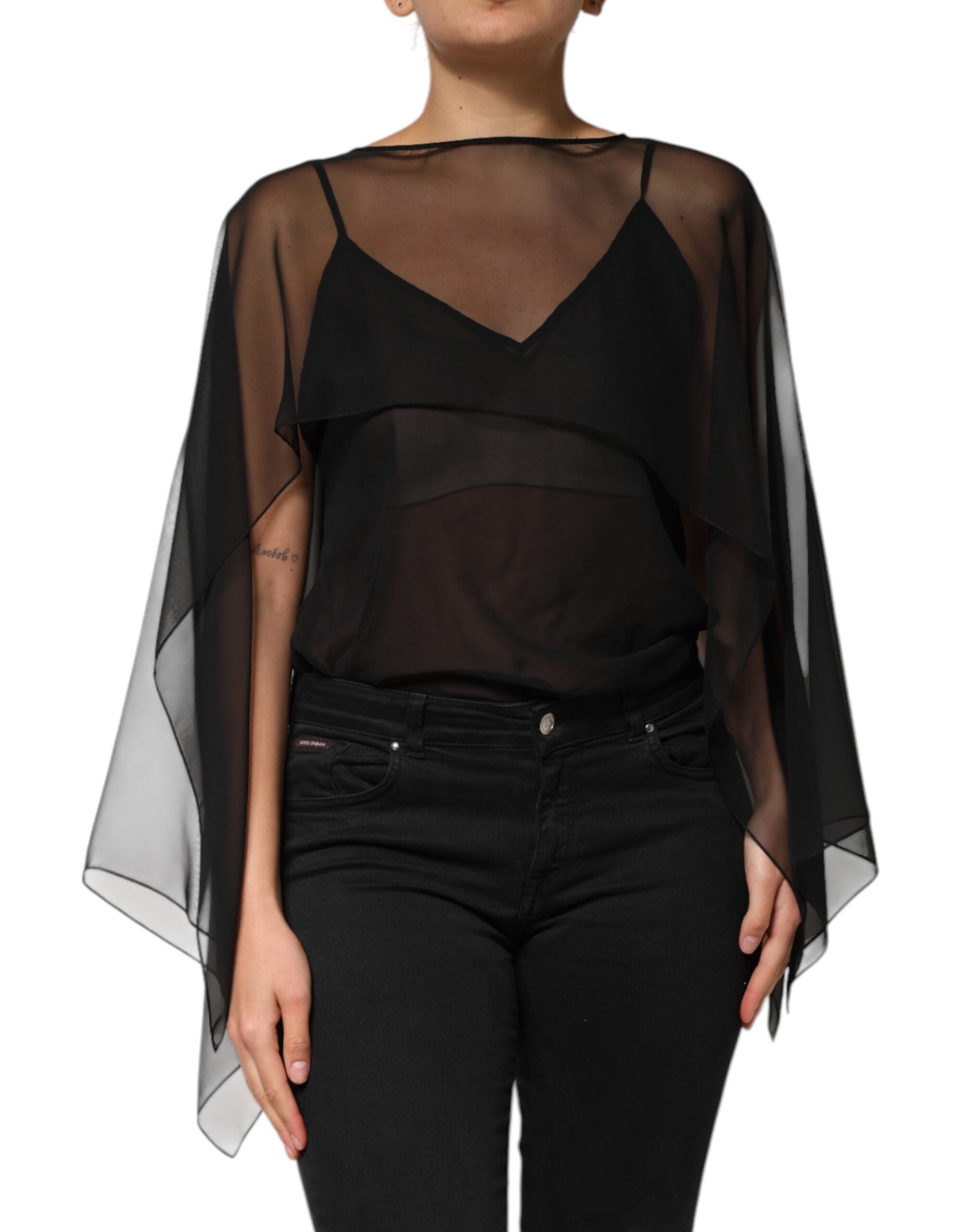 Dolce & Gabbana Black See Through Silk Chiffon Lace Blouse Top | Regal Royce