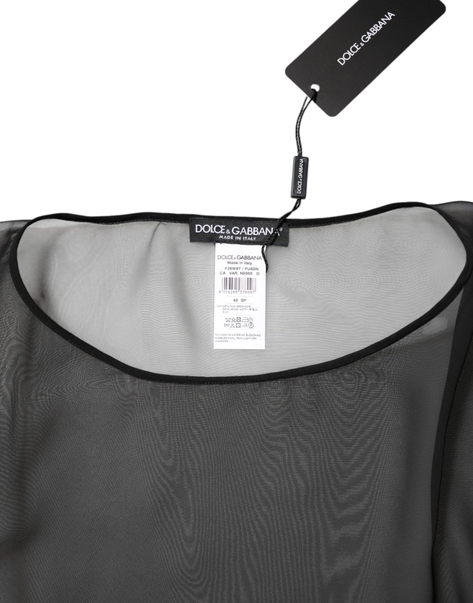 Dolce & Gabbana Black See Through Silk Chiffon Lace Blouse Top | Regal Royce
