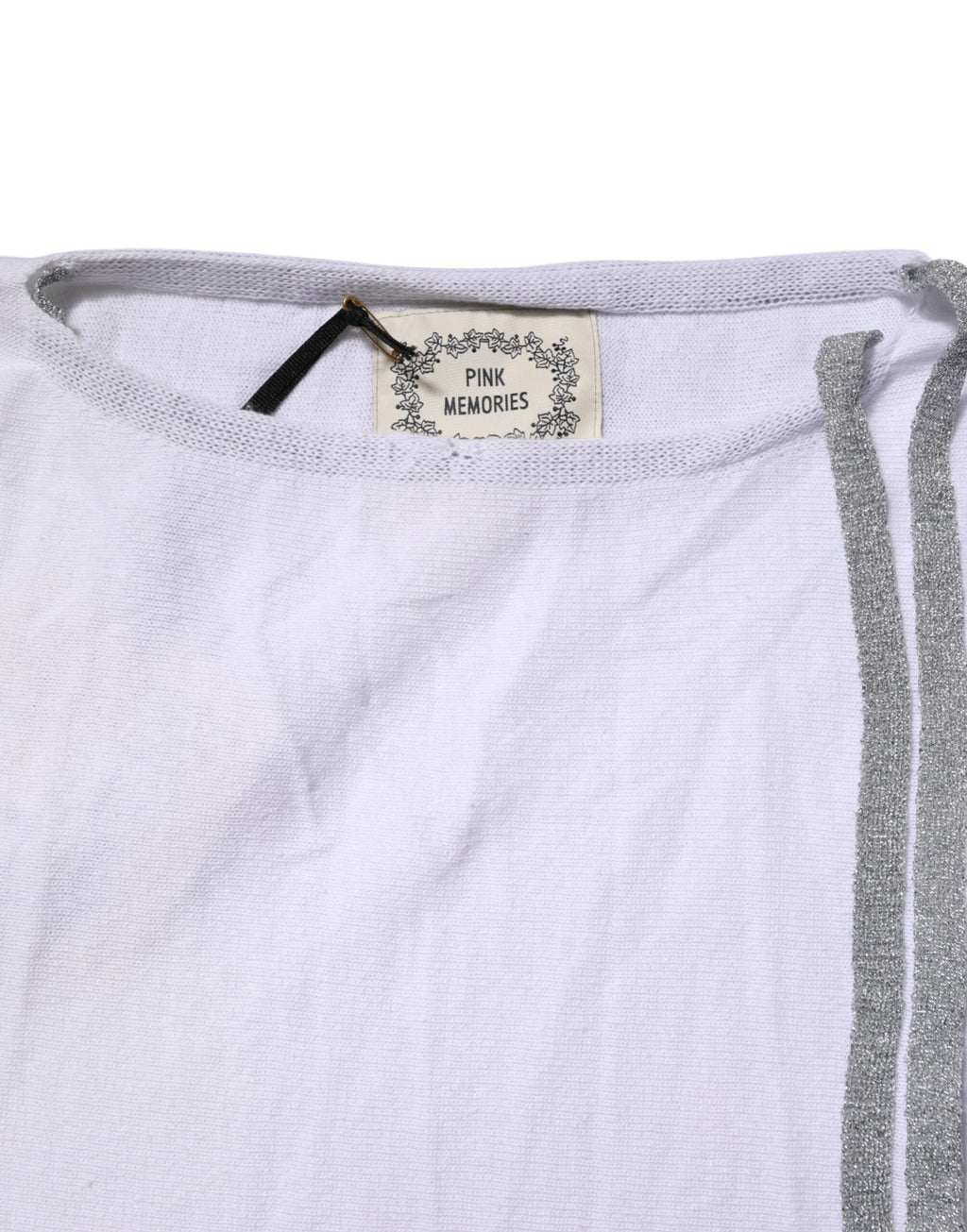 PINK MEMORIES White Cotton Short Sleeves Round Neck Blouse Top