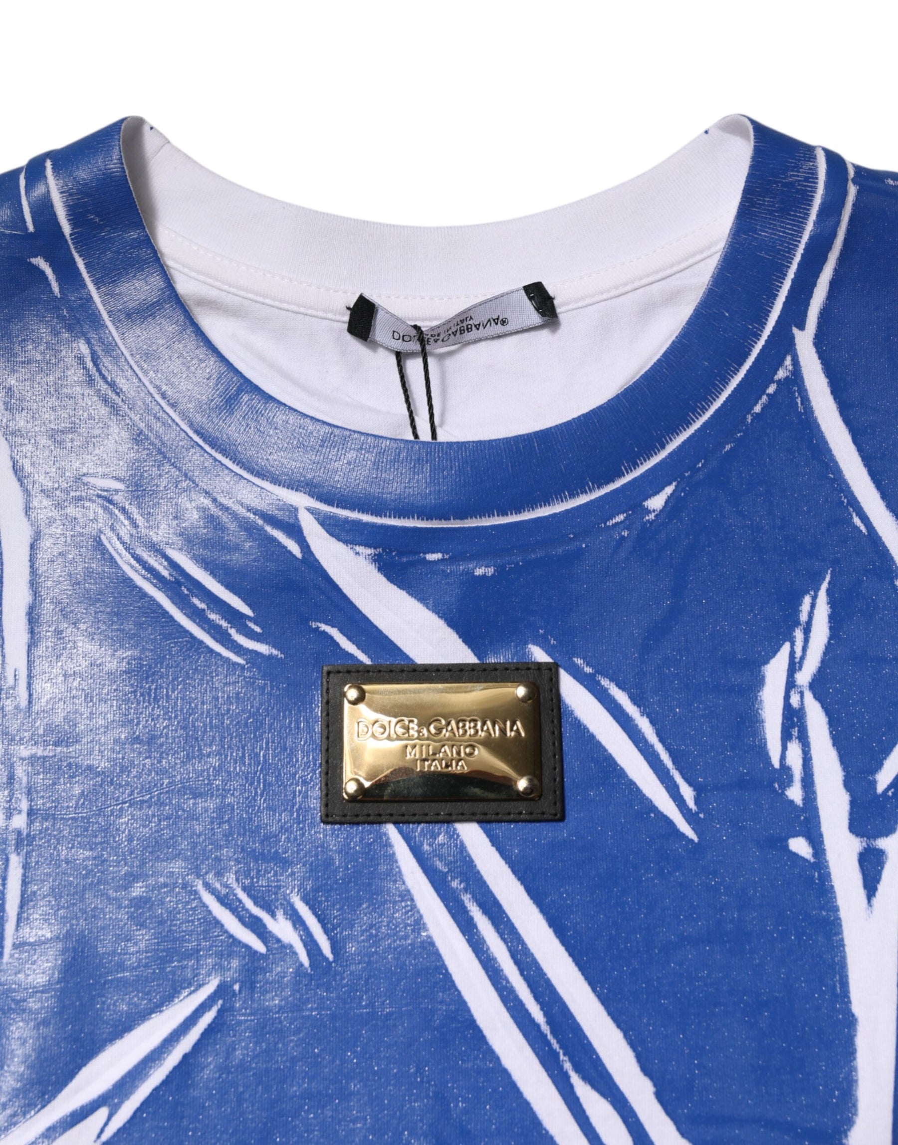 Dolce & Gabbana Blue White Cotton Logo Plaque Women Tank Top | Regal Royce