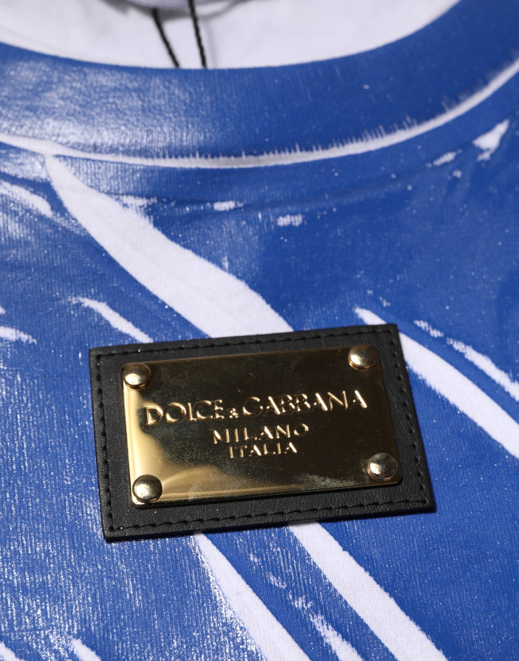 Dolce & Gabbana Blue White Cotton Logo Plaque Women Tank Top | Regal Royce