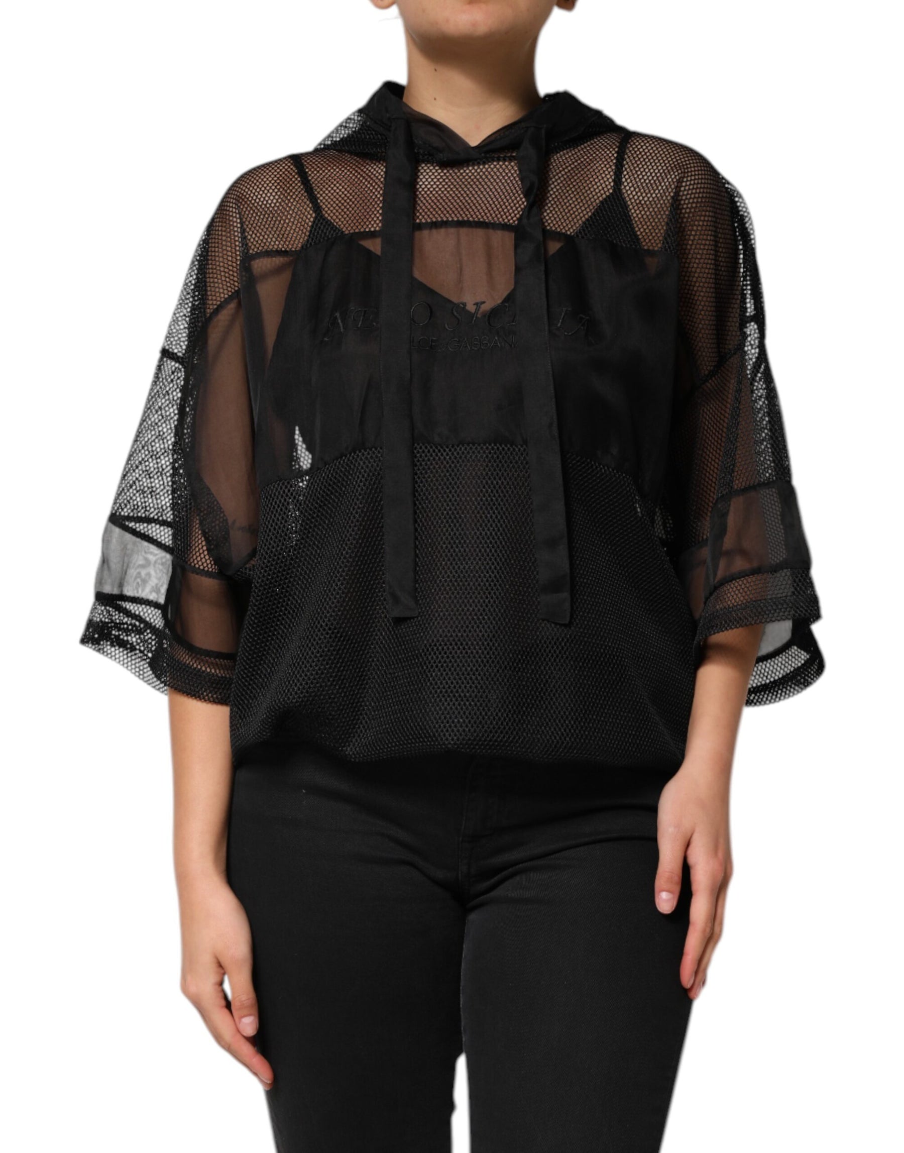Dolce & Gabbana Black See Through Hooded Pullover Sweater | Regal Royce