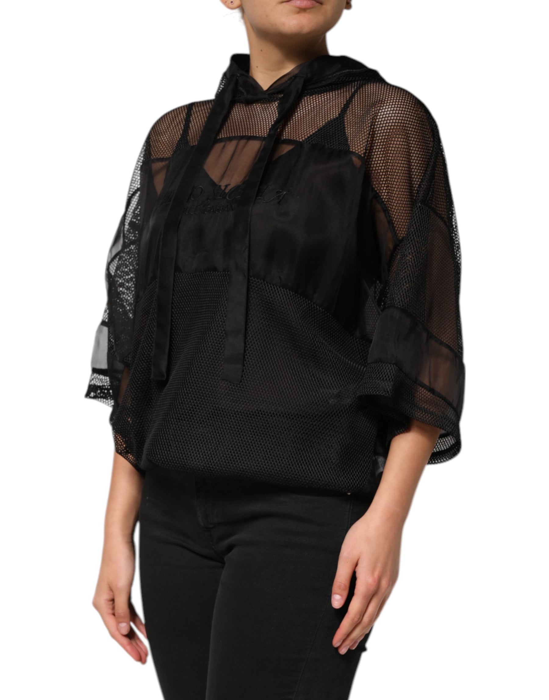 Dolce & Gabbana Black See Through Hooded Pullover Sweater | Regal Royce