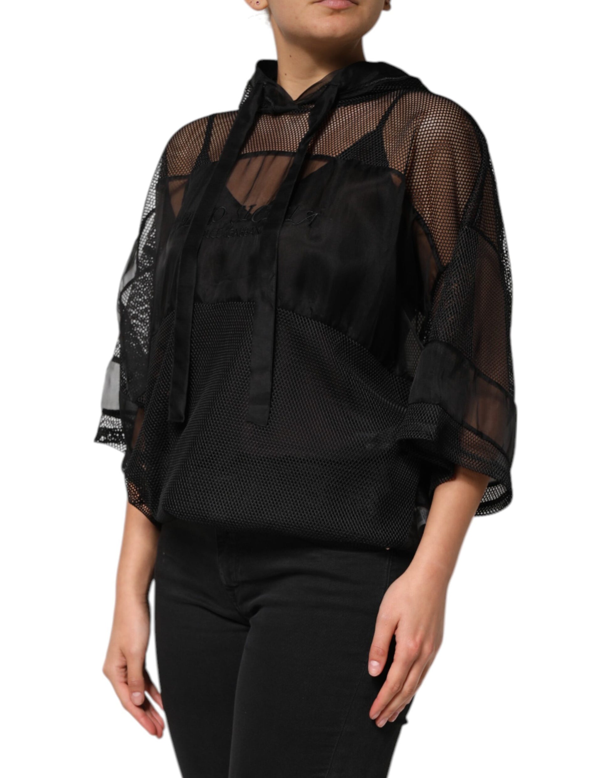 Dolce & Gabbana Black See Through Hooded Pullover Sweater