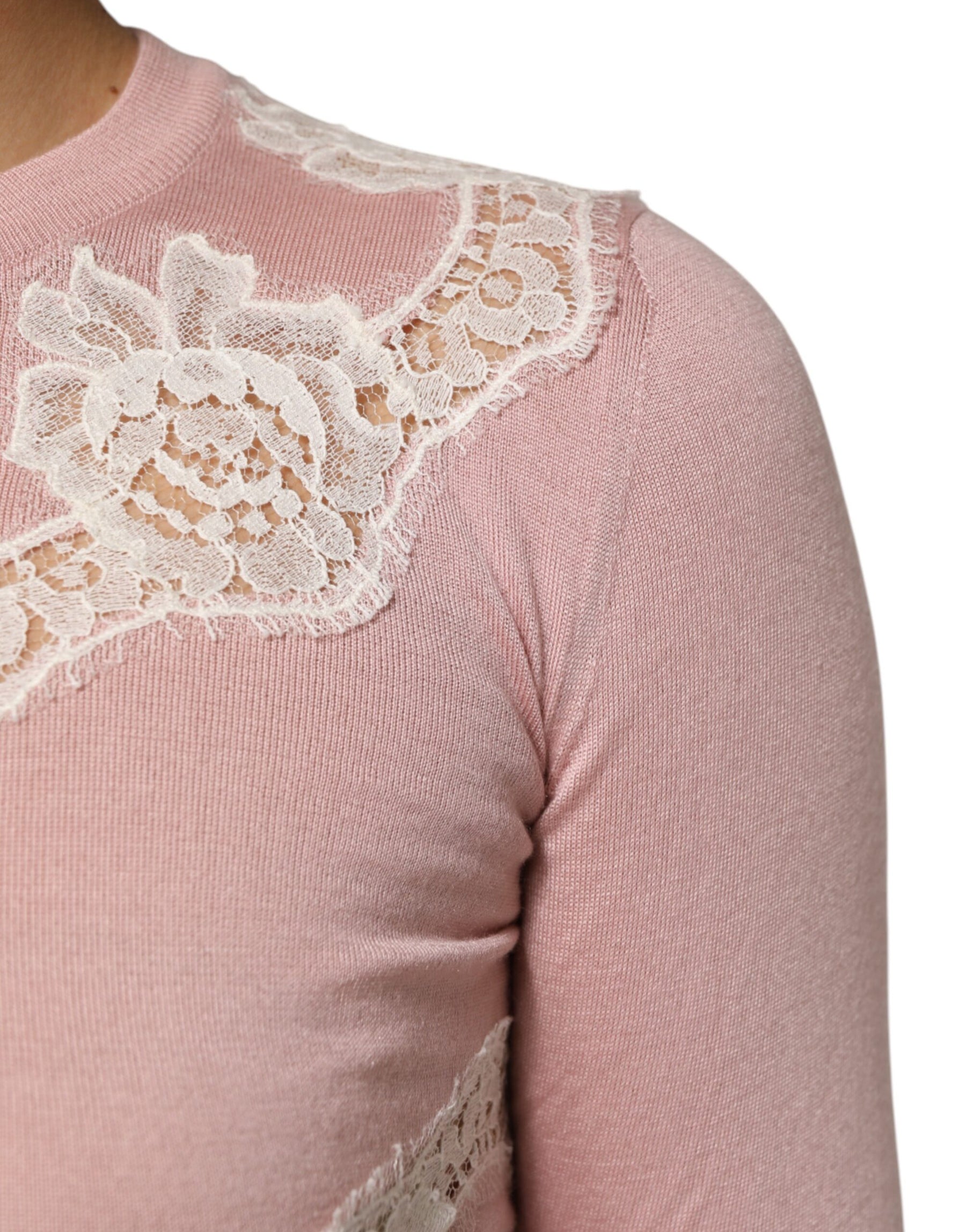 Dolce & Gabbana Pink Floral Lace Detailing Cardigan Sweater | Regal Royce
