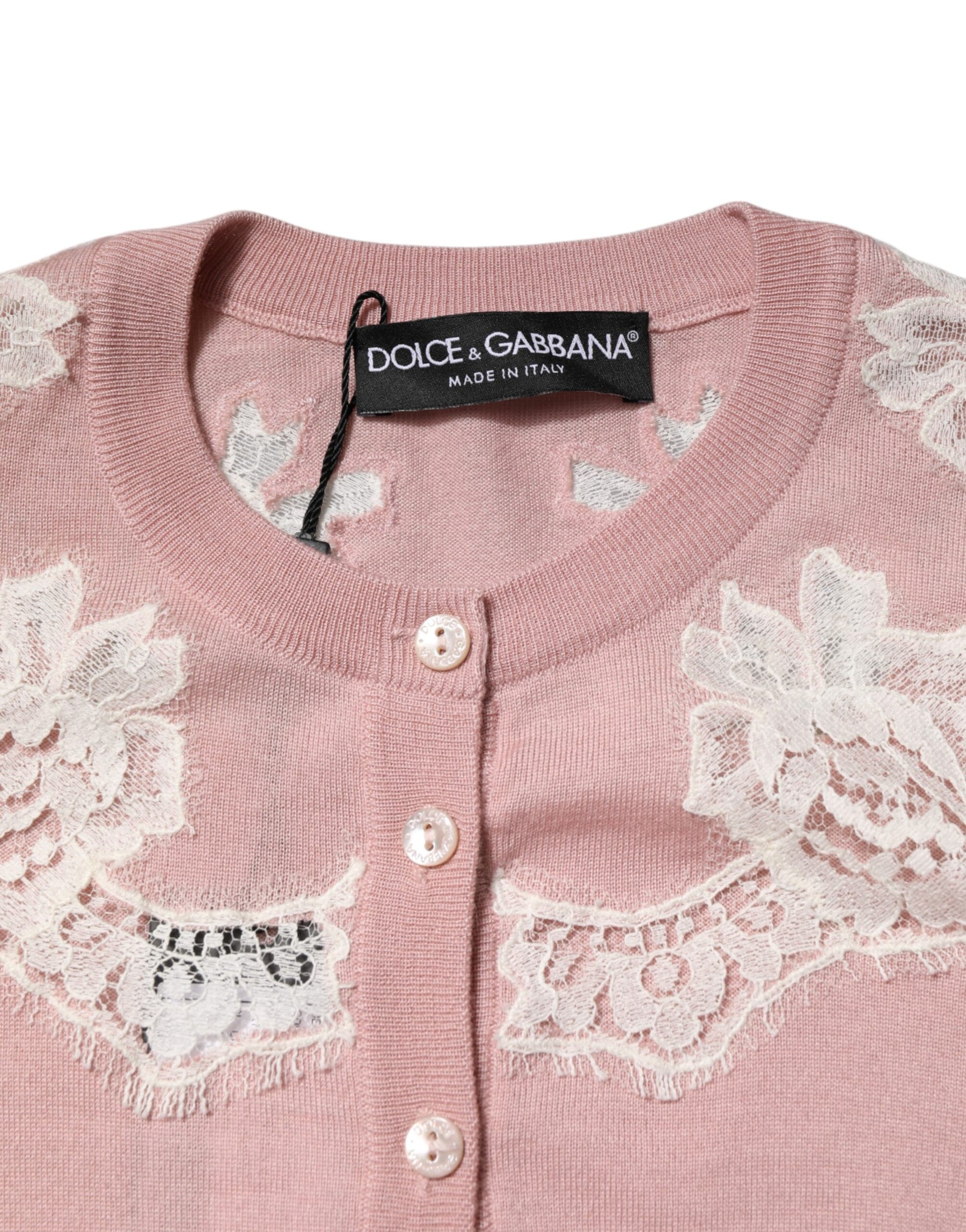 Dolce & Gabbana Pink Floral Lace Detailing Cardigan Sweater | Regal Royce