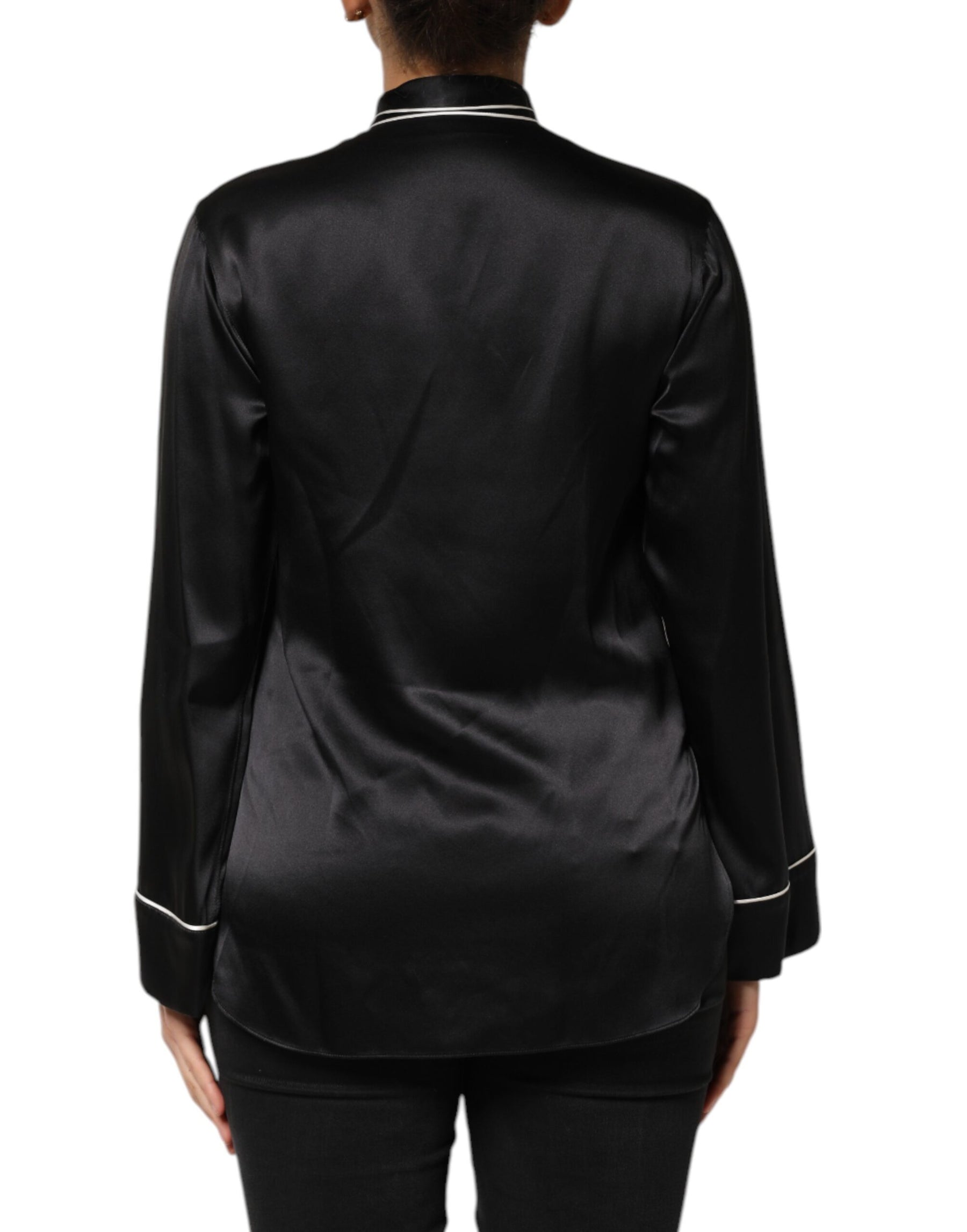 Dolce & Gabbana Black Silk Ascot Collared Button Blouse Top | Regal Royce