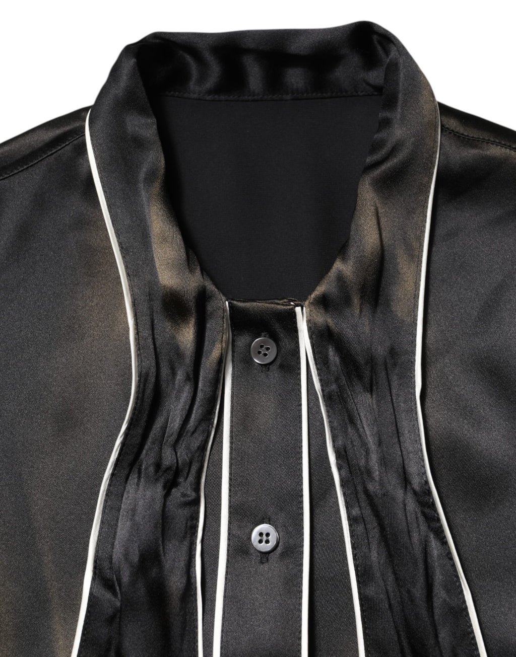 Dolce & Gabbana Black Silk Ascot Collared Button Blouse Top