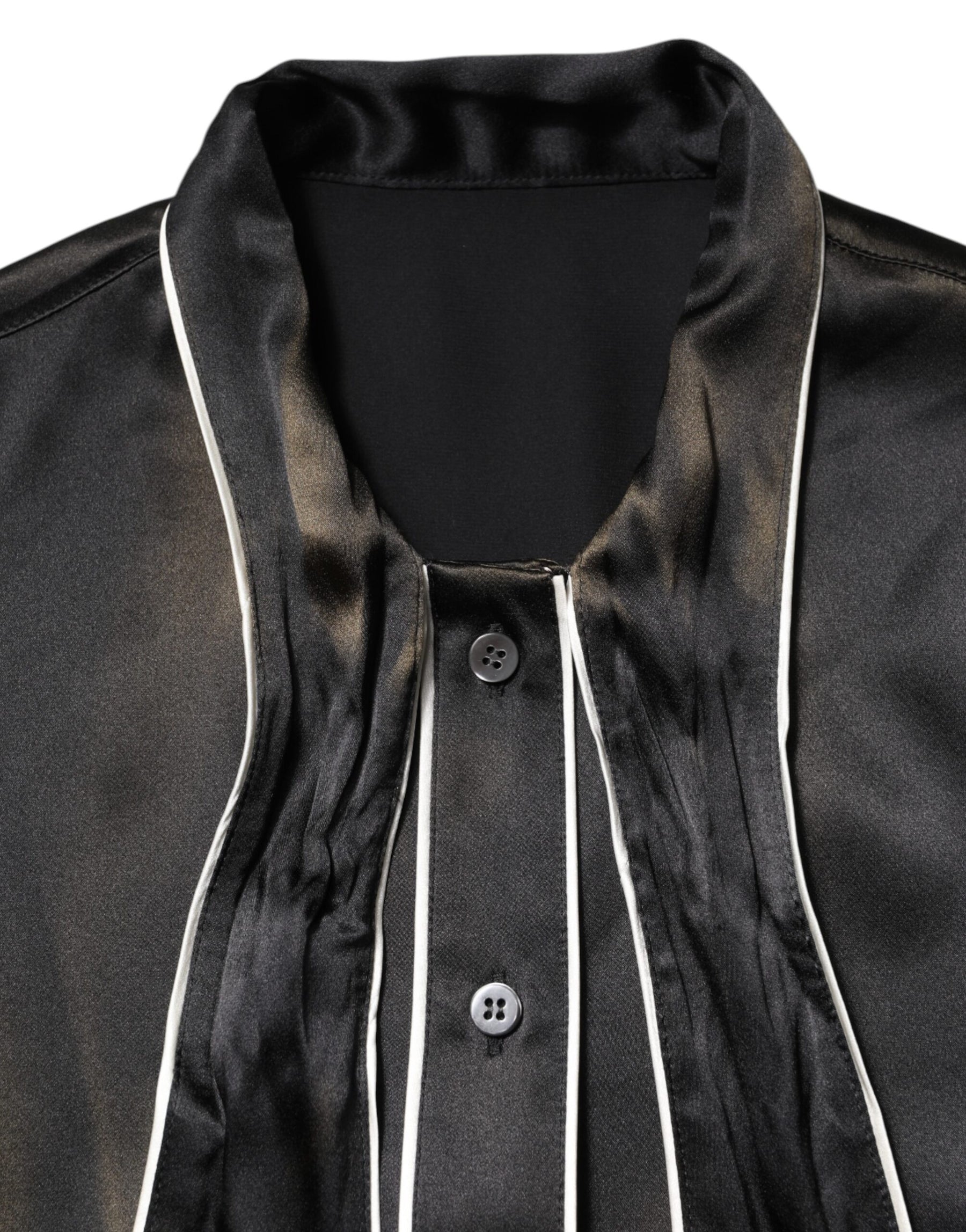 Dolce & Gabbana Black Silk Ascot Collared Button Blouse Top | Regal Royce