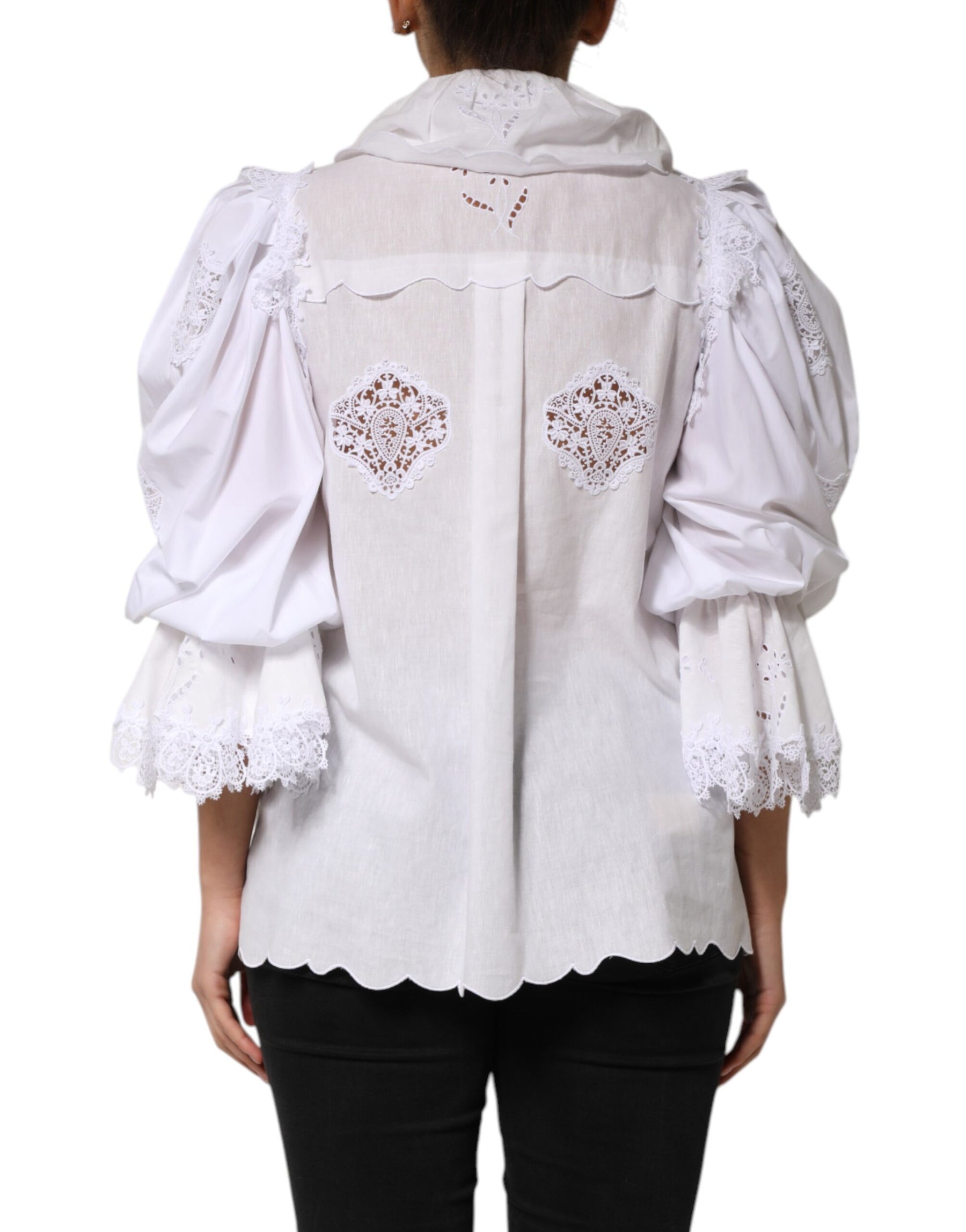Dolce & Gabbana White Ruffled Lace Embellished Blouse Top | Regal Royce