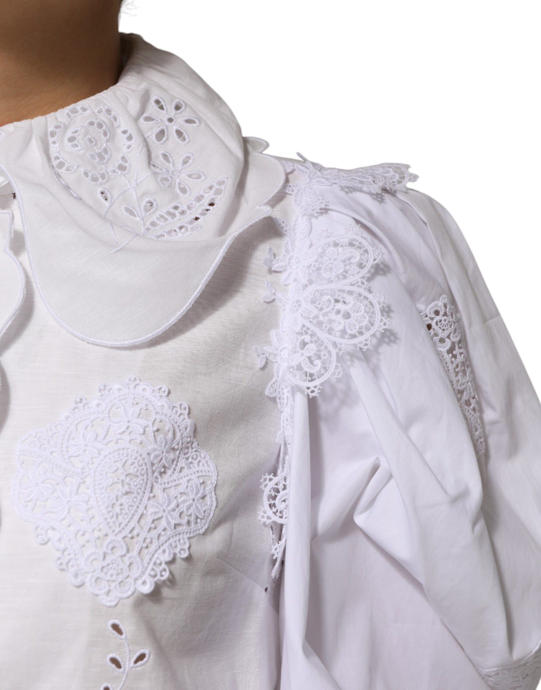 Dolce & Gabbana White Ruffled Lace Embellished Blouse Top | Regal Royce