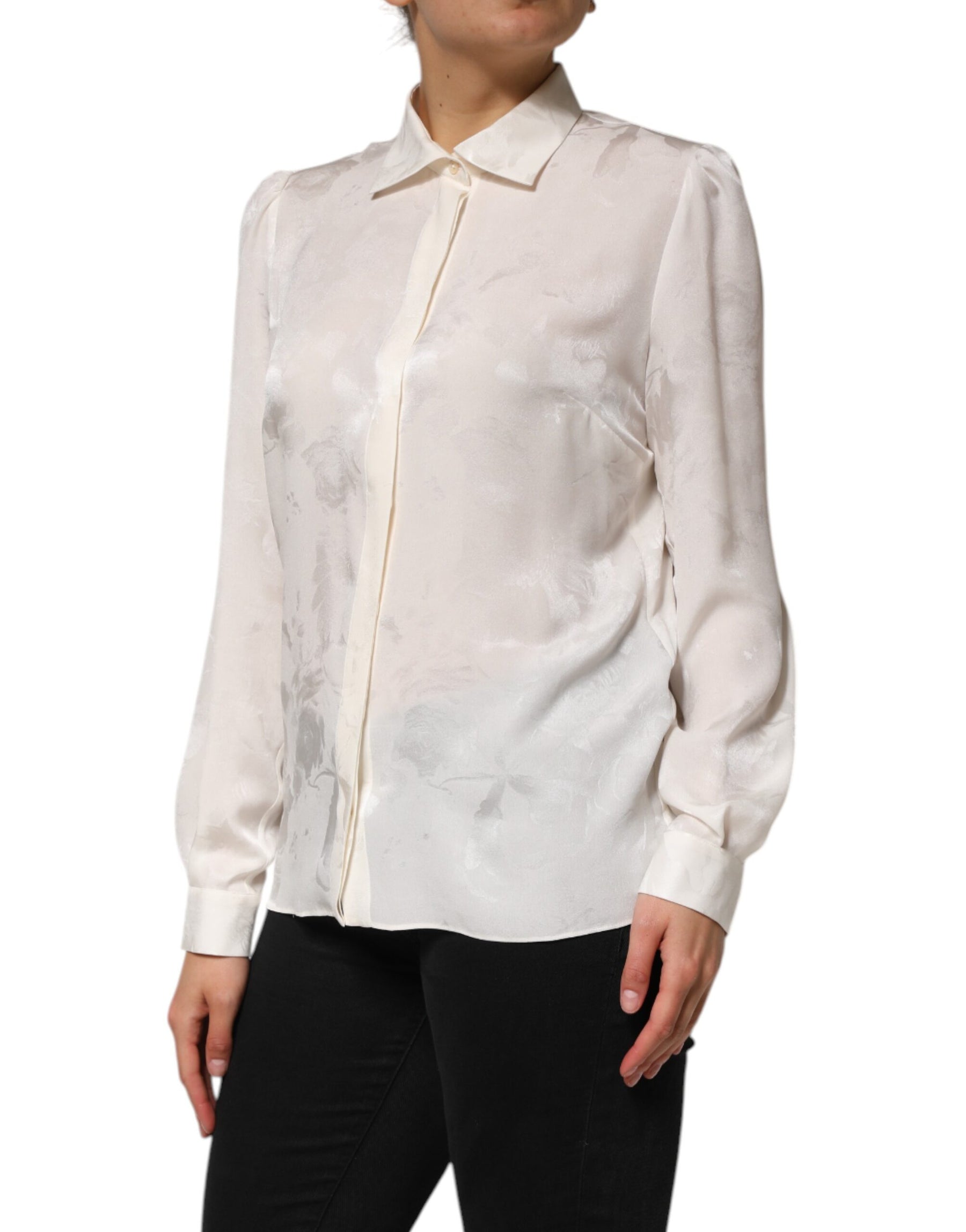 Dolce & Gabbana White Silk Long Sleeves Collared Shirt Top | Regal Royce
