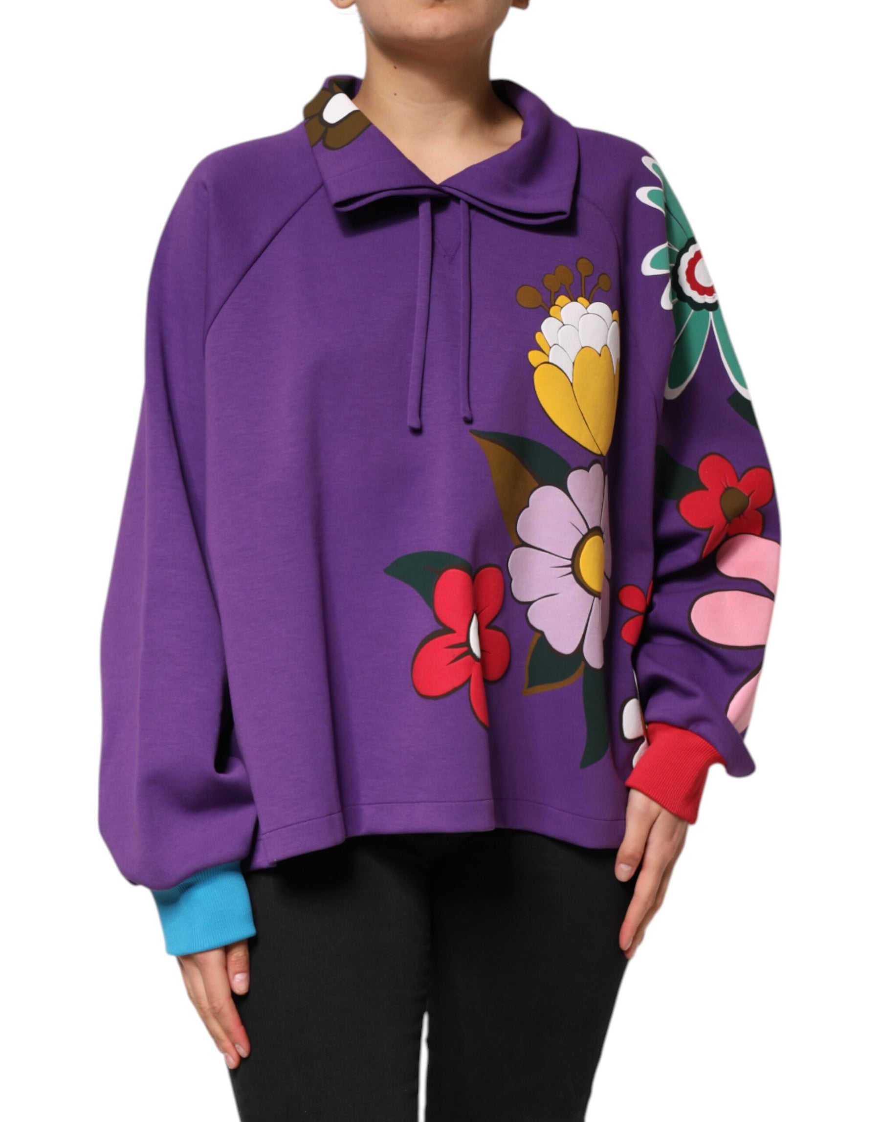 Dolce & Gabbana Purple Floral Print Cotton Long Sleeves Top | Regal Royce