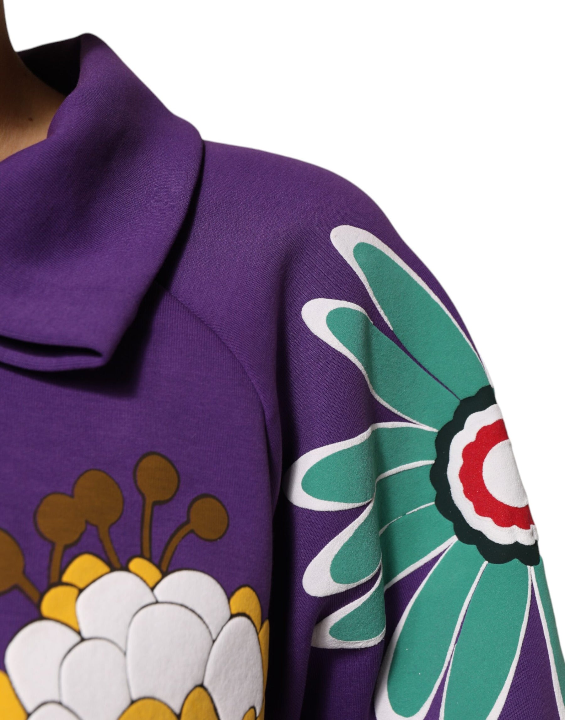 Dolce & Gabbana Purple Floral Print Cotton Long Sleeves Top | Regal Royce