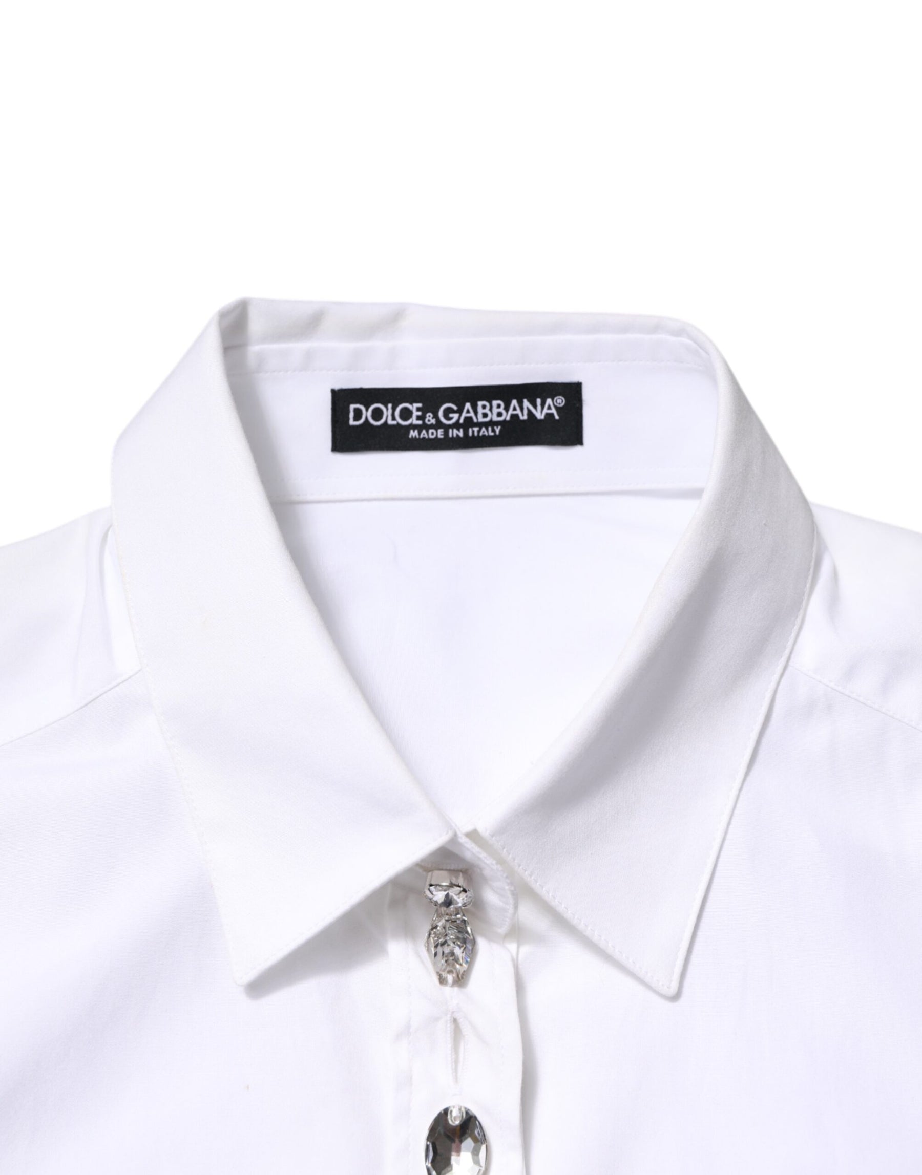 Dolce & Gabbana White Crystal Embellished Collared Shirt Top | Regal Royce