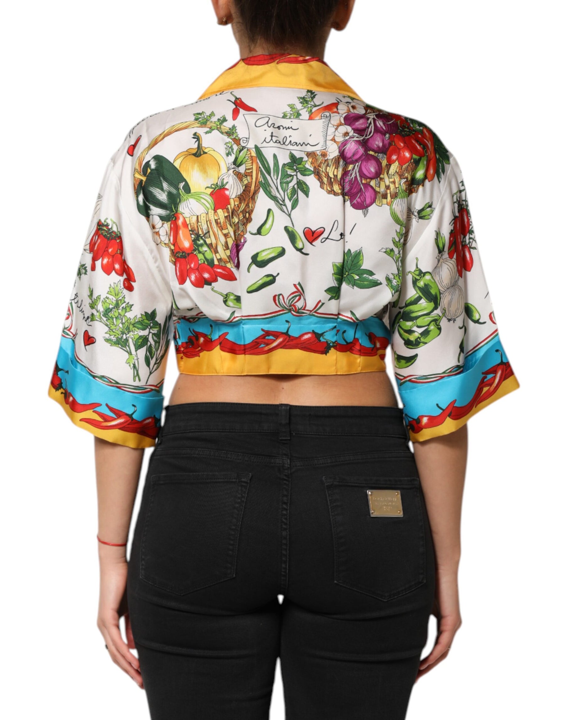 Dolce & Gabbana Multicolor Chili Silk Cropped Blouse Top | Regal Royce