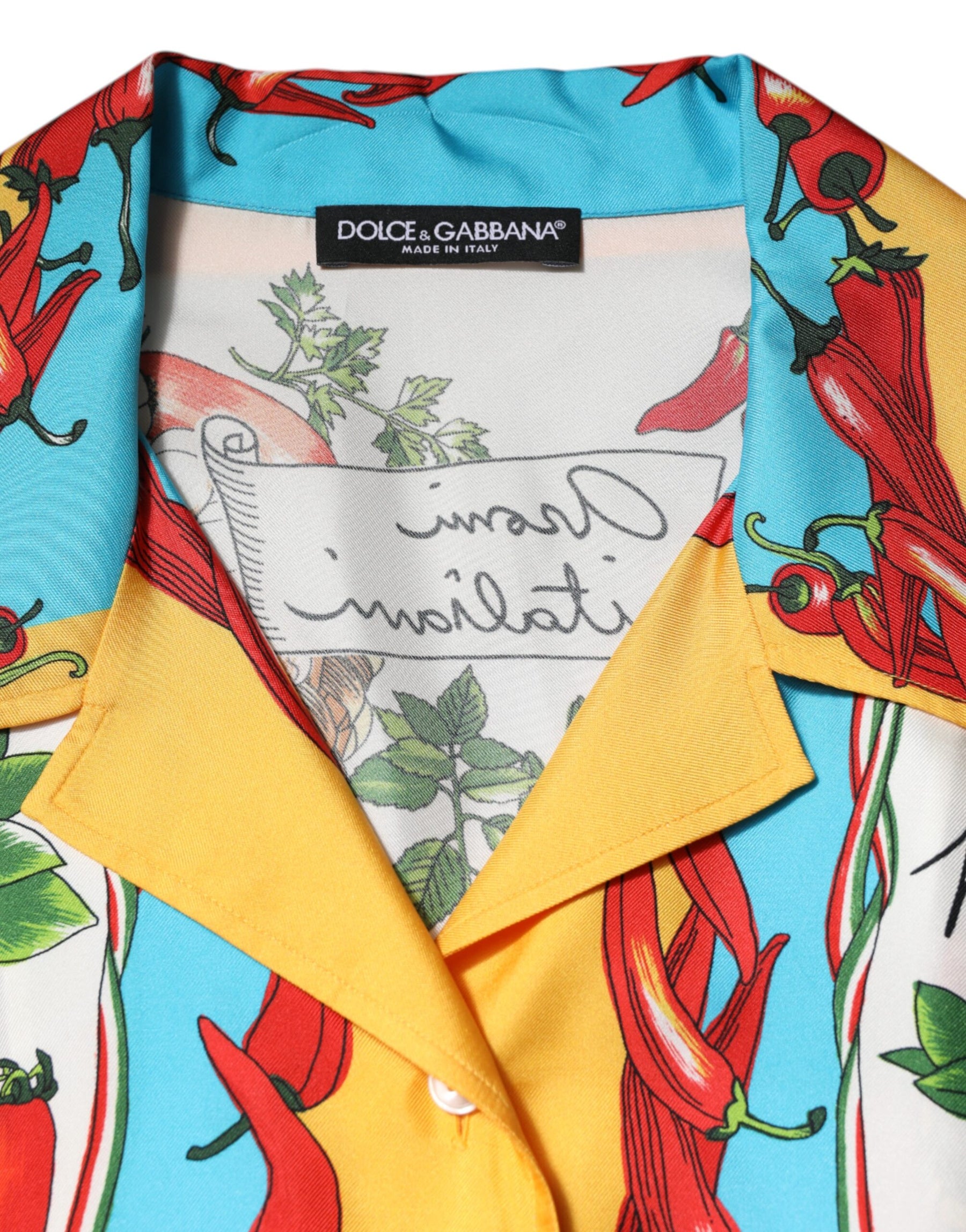 Dolce & Gabbana Multicolor Chili Silk Cropped Blouse Top | Regal Royce