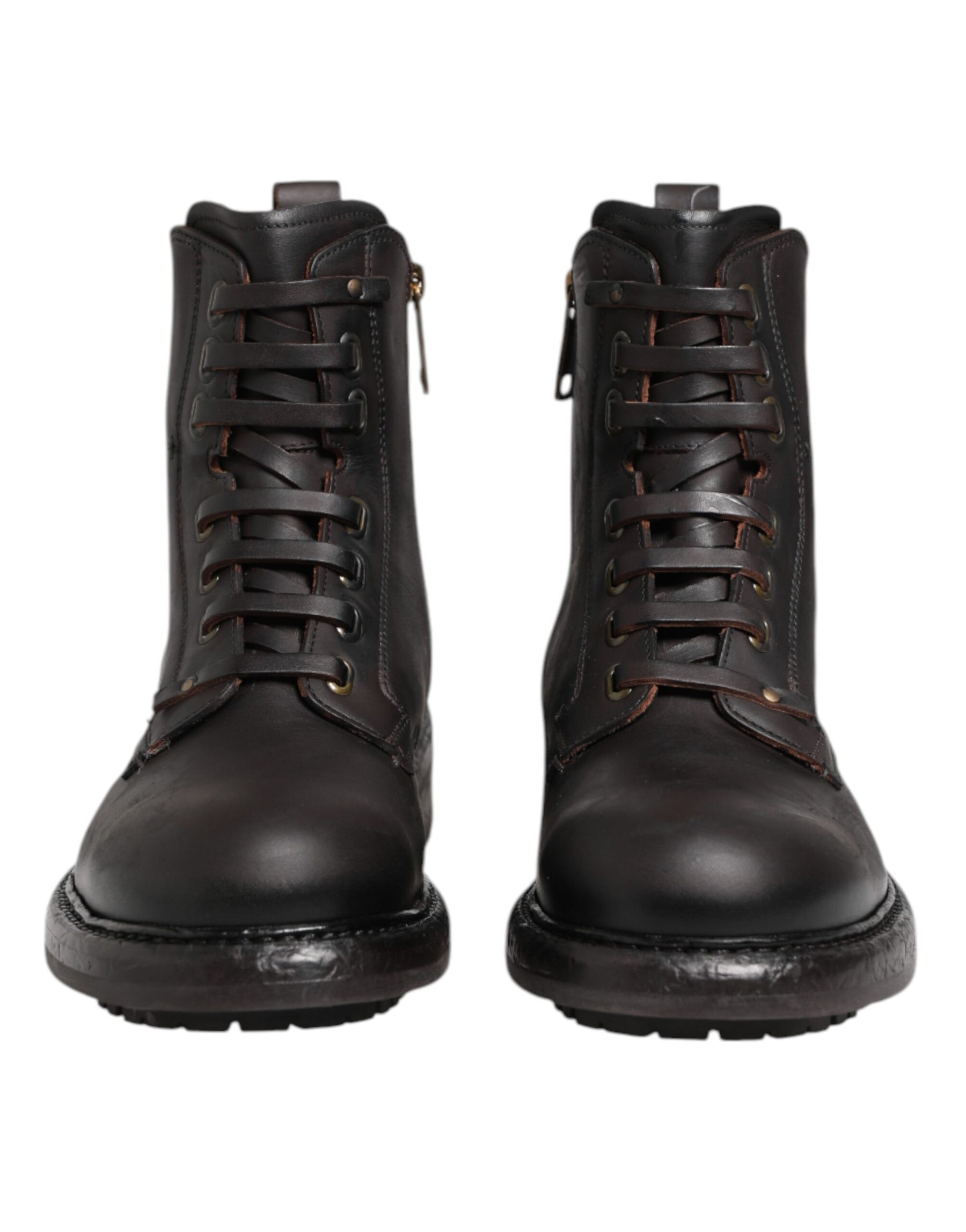 Dolce & Gabbana Dark Brown Leather Lace Up Mid Calf Boots Shoes | Regal Royce