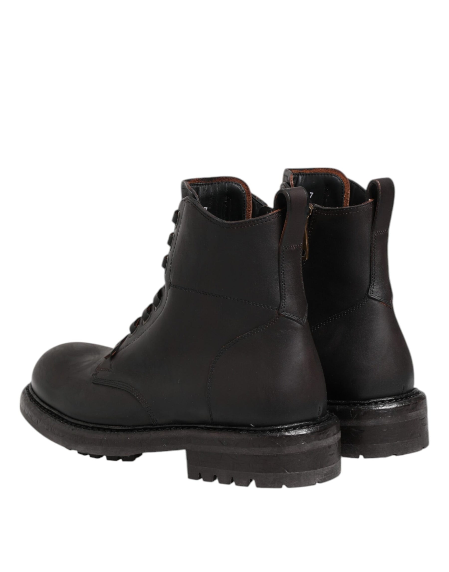 Dolce & Gabbana Dark Brown Leather Lace Up Mid Calf Boots Shoes | Regal Royce