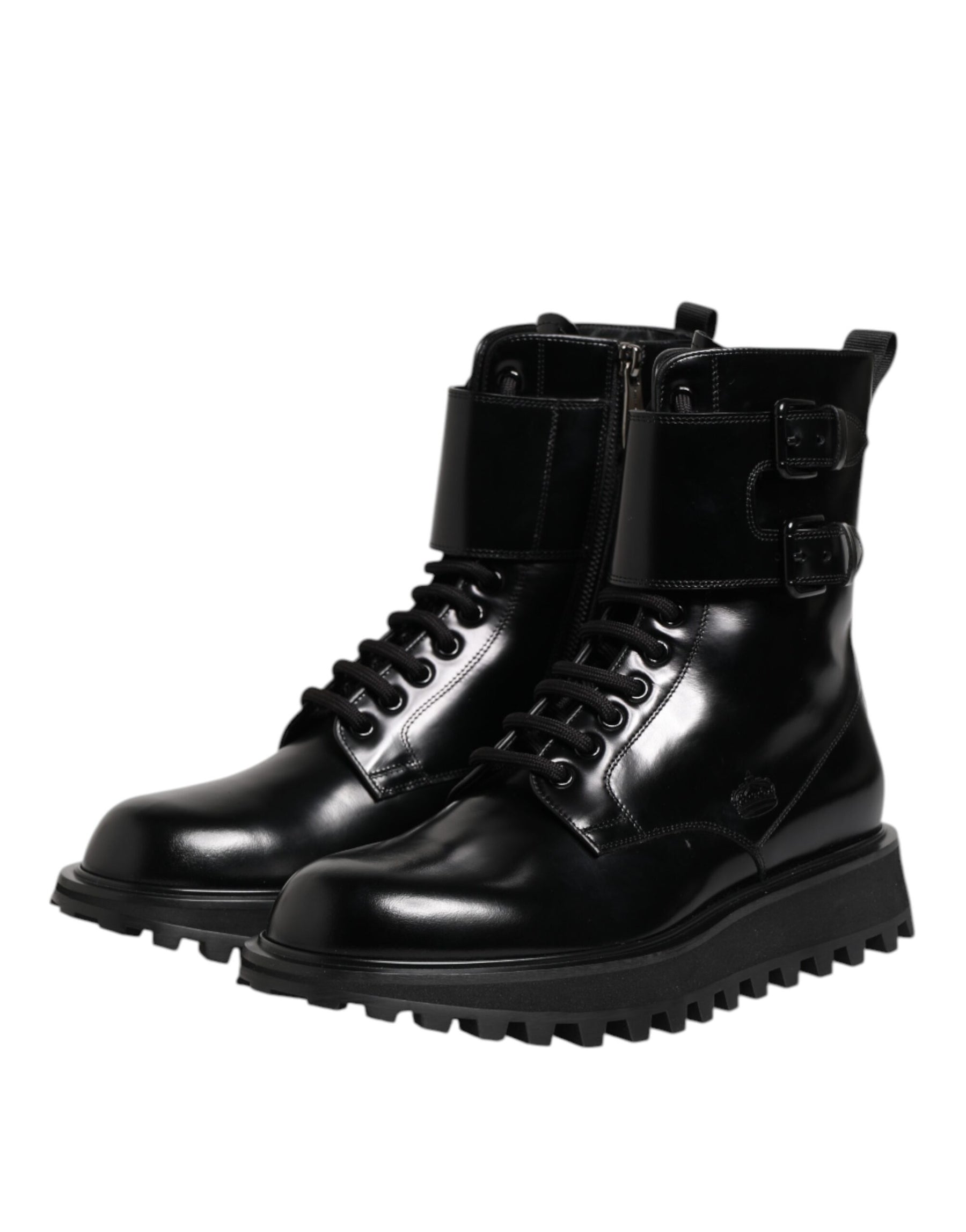 Dolce & Gabbana Black Leather Lace Up Mid Calf Boots Shoes | Regal Royce