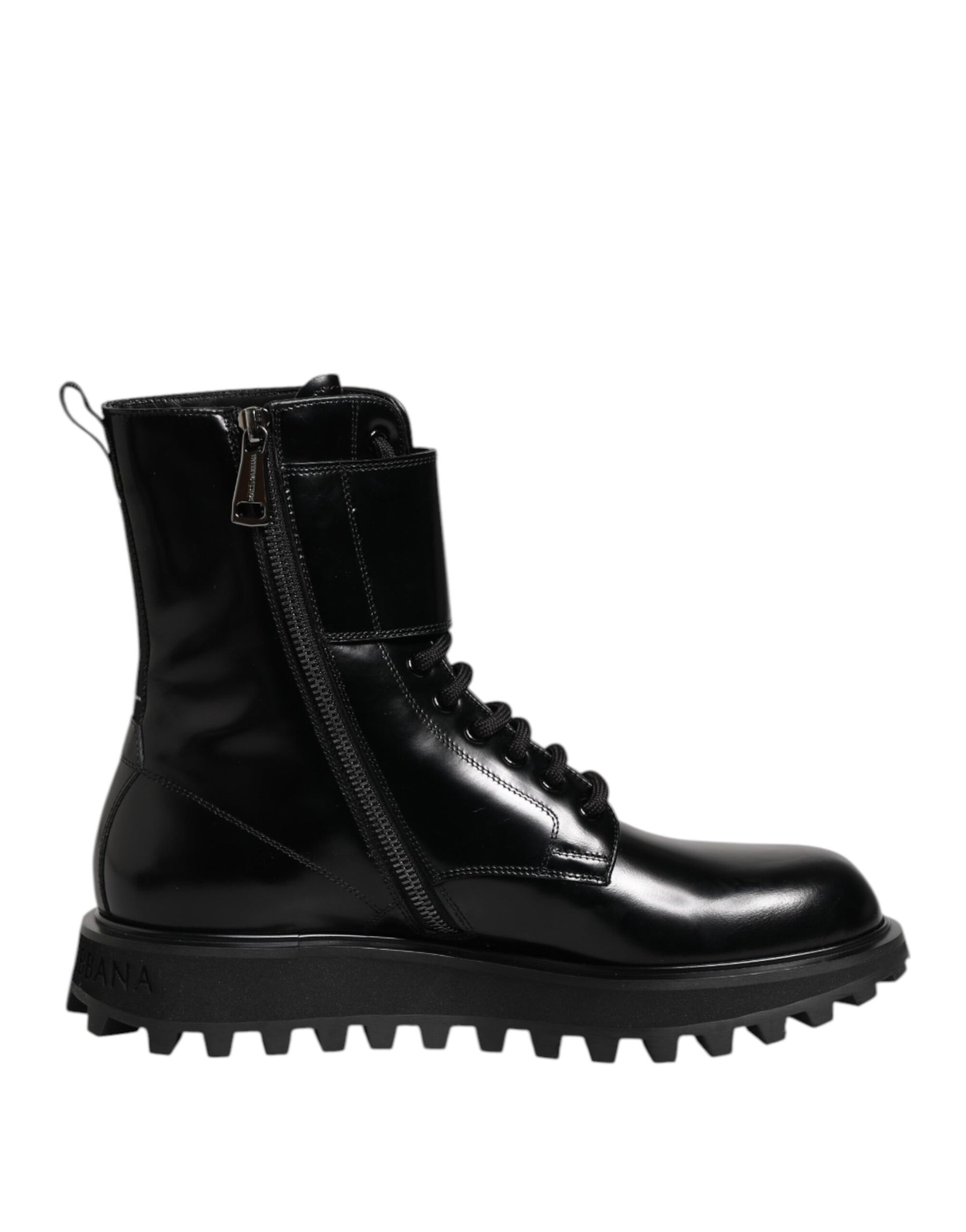 Dolce & Gabbana Black Leather Lace Up Mid Calf Boots Shoes | Regal Royce