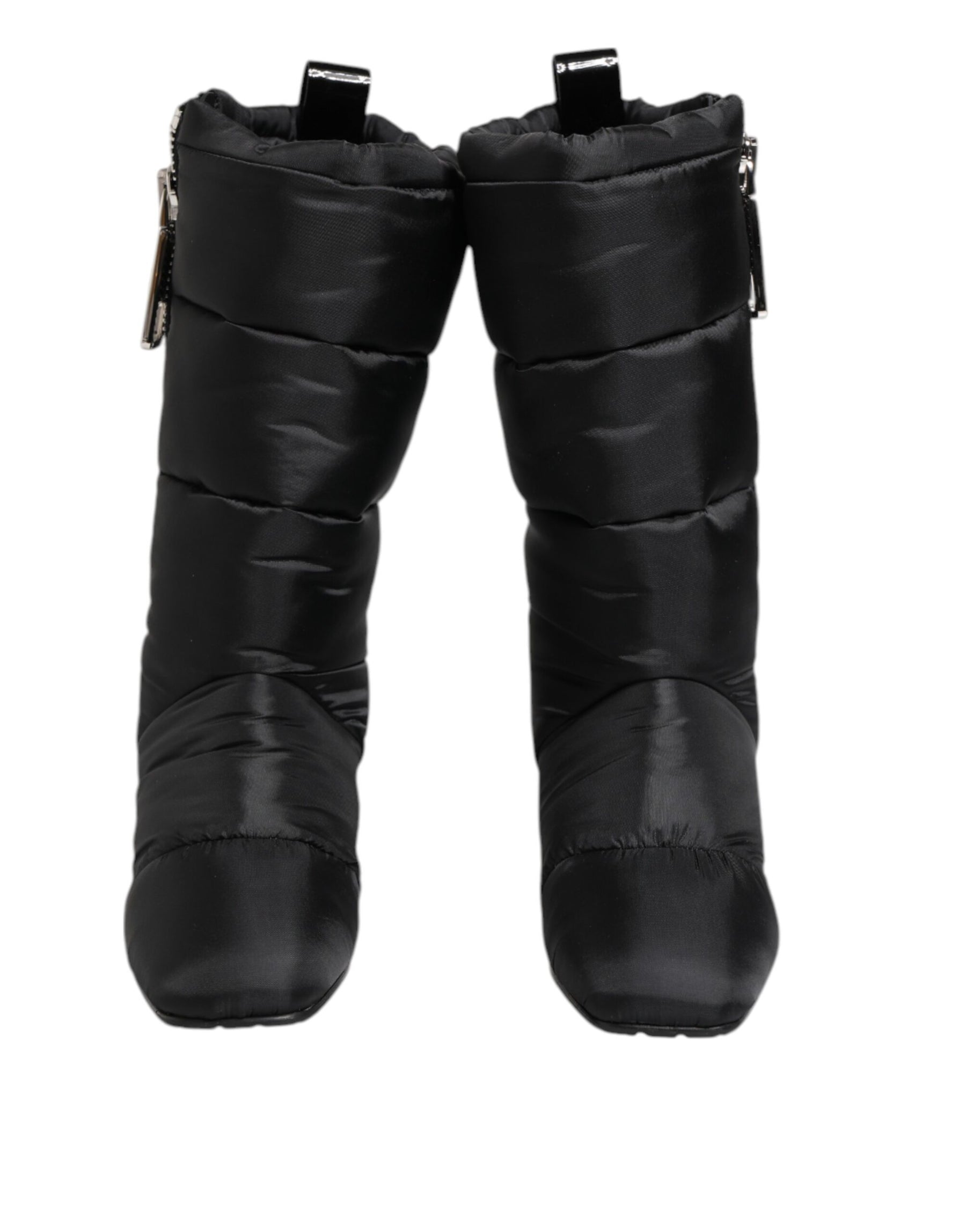 Dolce & Gabbana Black Padded Mid Calf Logo Heel Boots Shoes | Regal Royce
