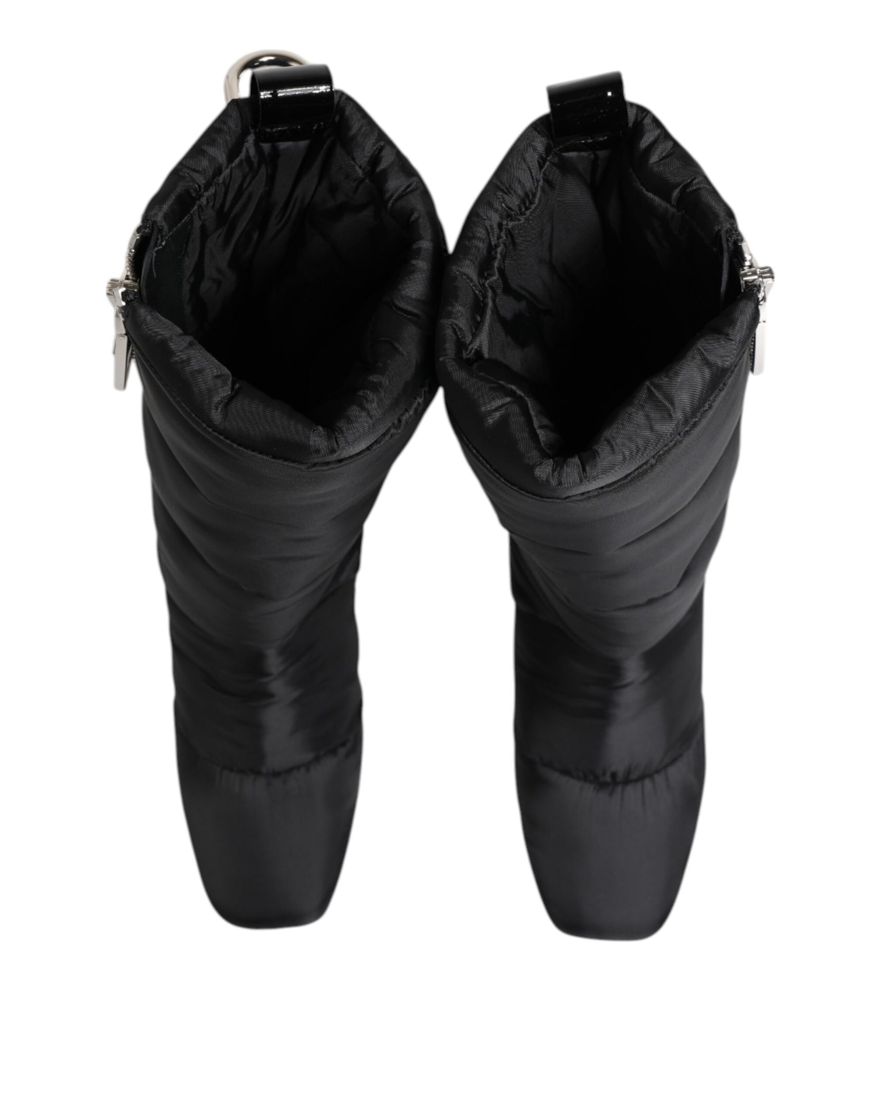 Dolce & Gabbana Black Padded Mid Calf Logo Heel Boots Shoes | Regal Royce