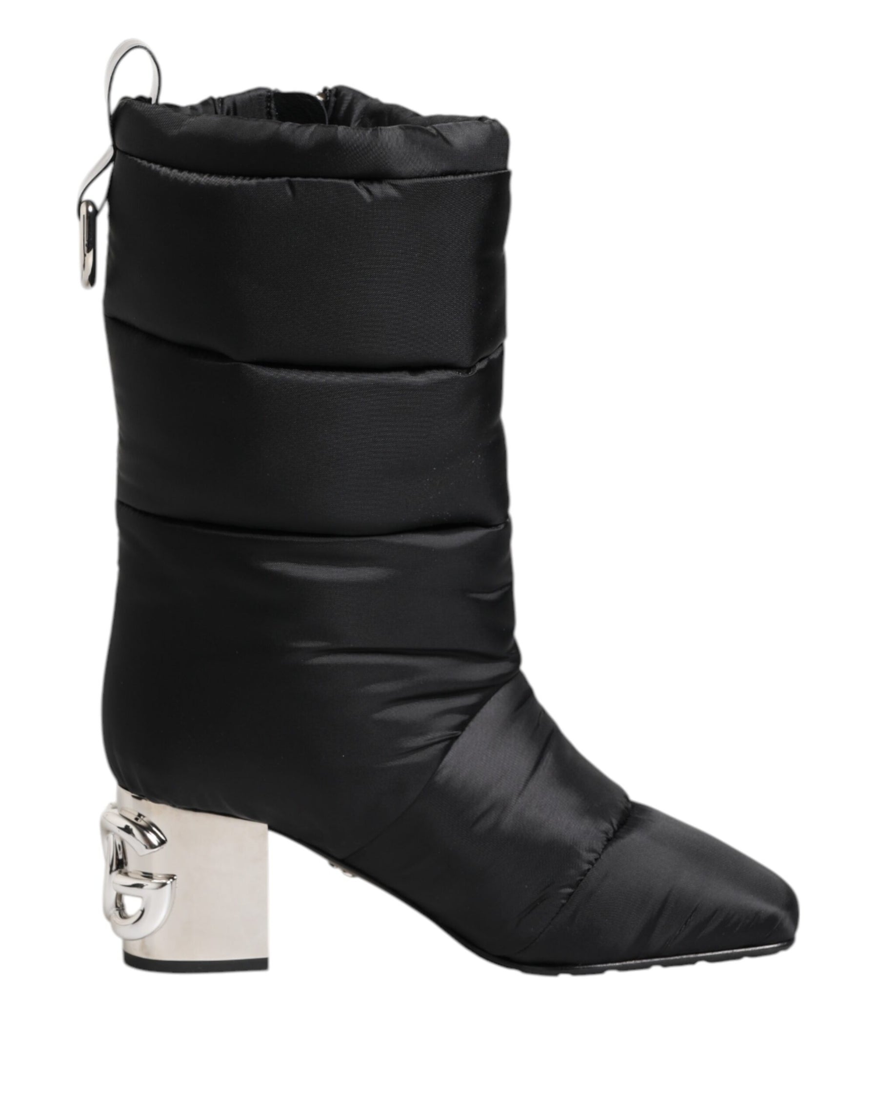 Dolce & Gabbana Black Padded Mid Calf Logo Heel Boots Shoes | Regal Royce