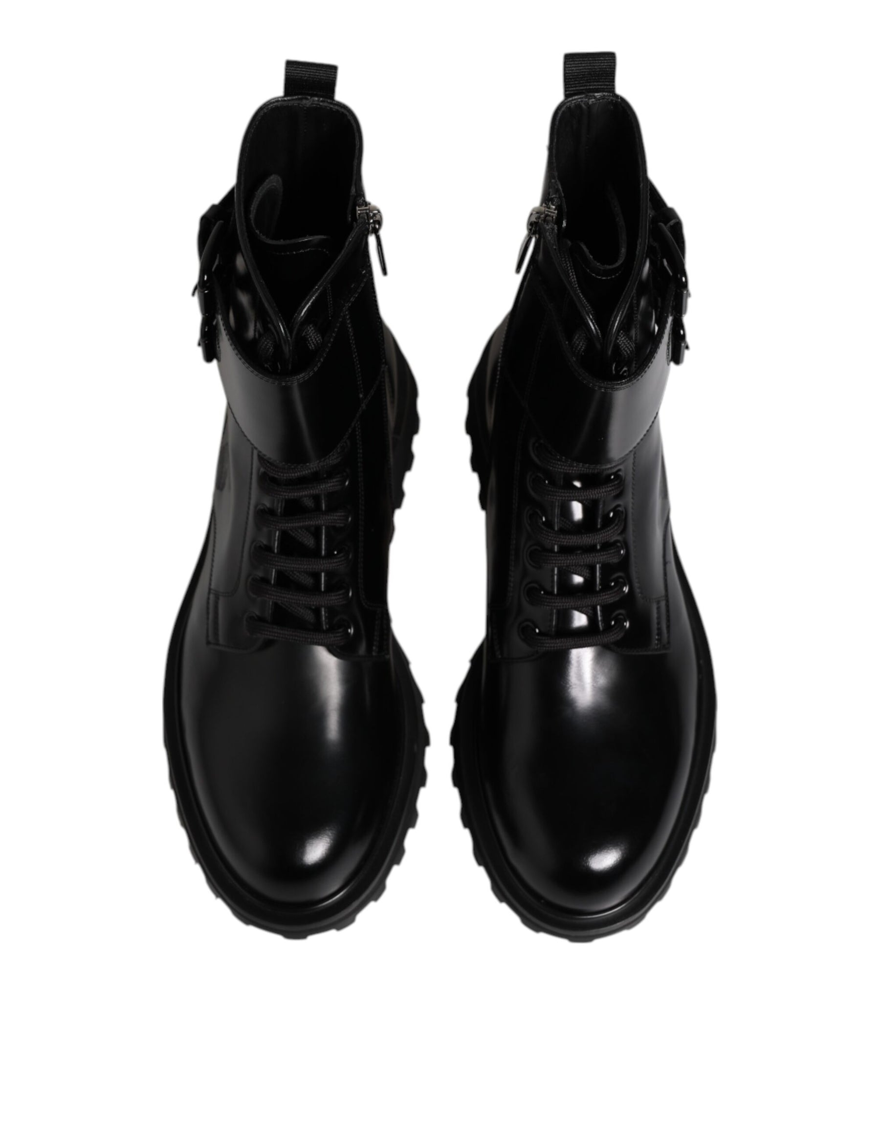 Dolce & Gabbana Black Leather Lace Up Mid Calf Boots Shoes | Regal Royce