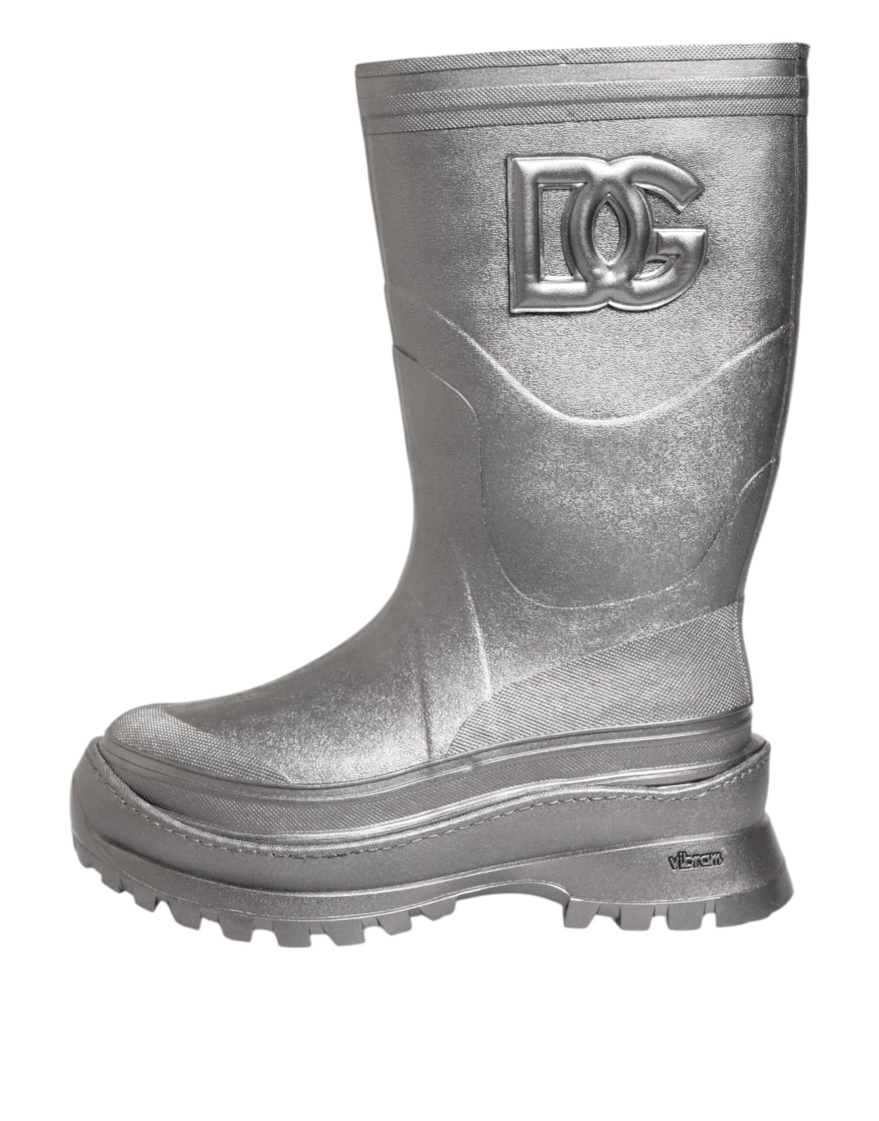 Dolce & Gabbana Metallic Silver Pull On Rain Boots Shoes | Regal Royce