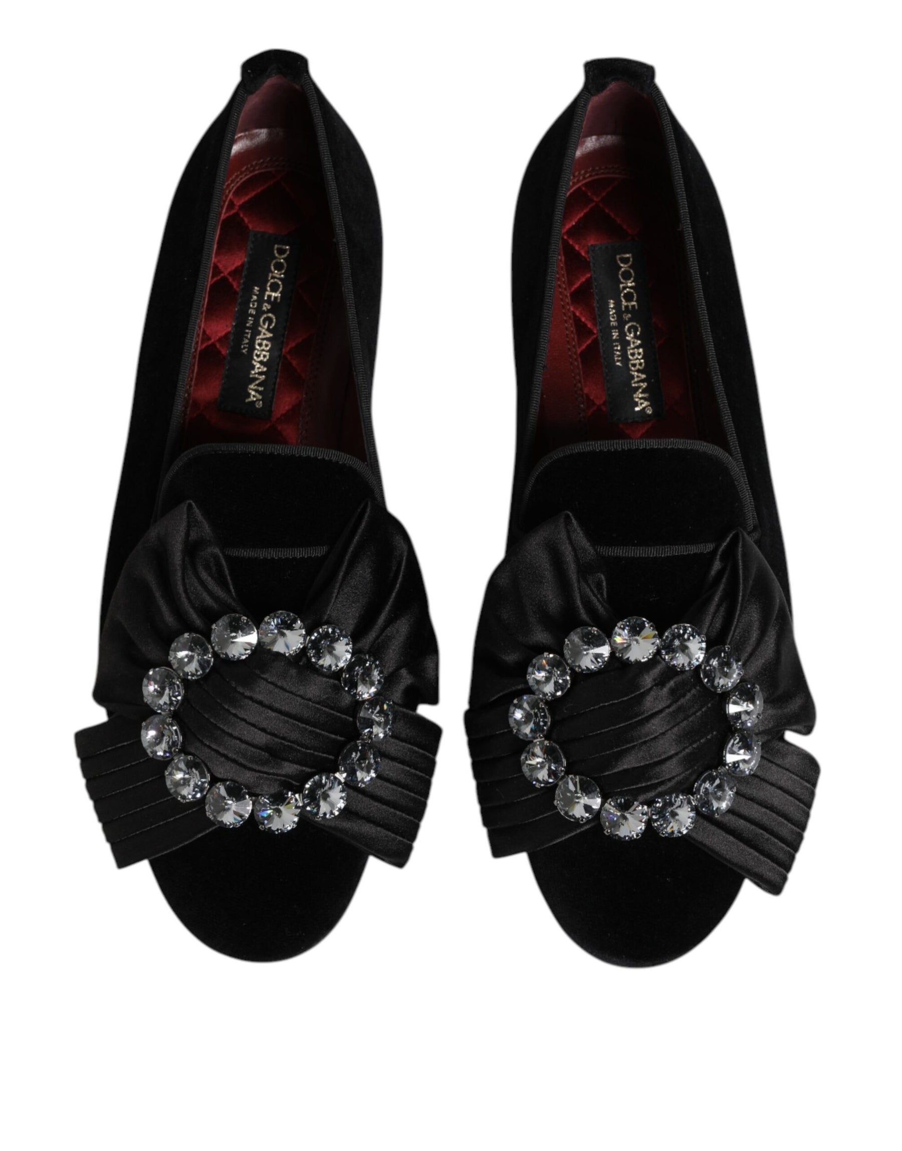 Dolce & Gabbana Black VATICANO Crystal Ribbon Slip On Shoes | Regal Royce