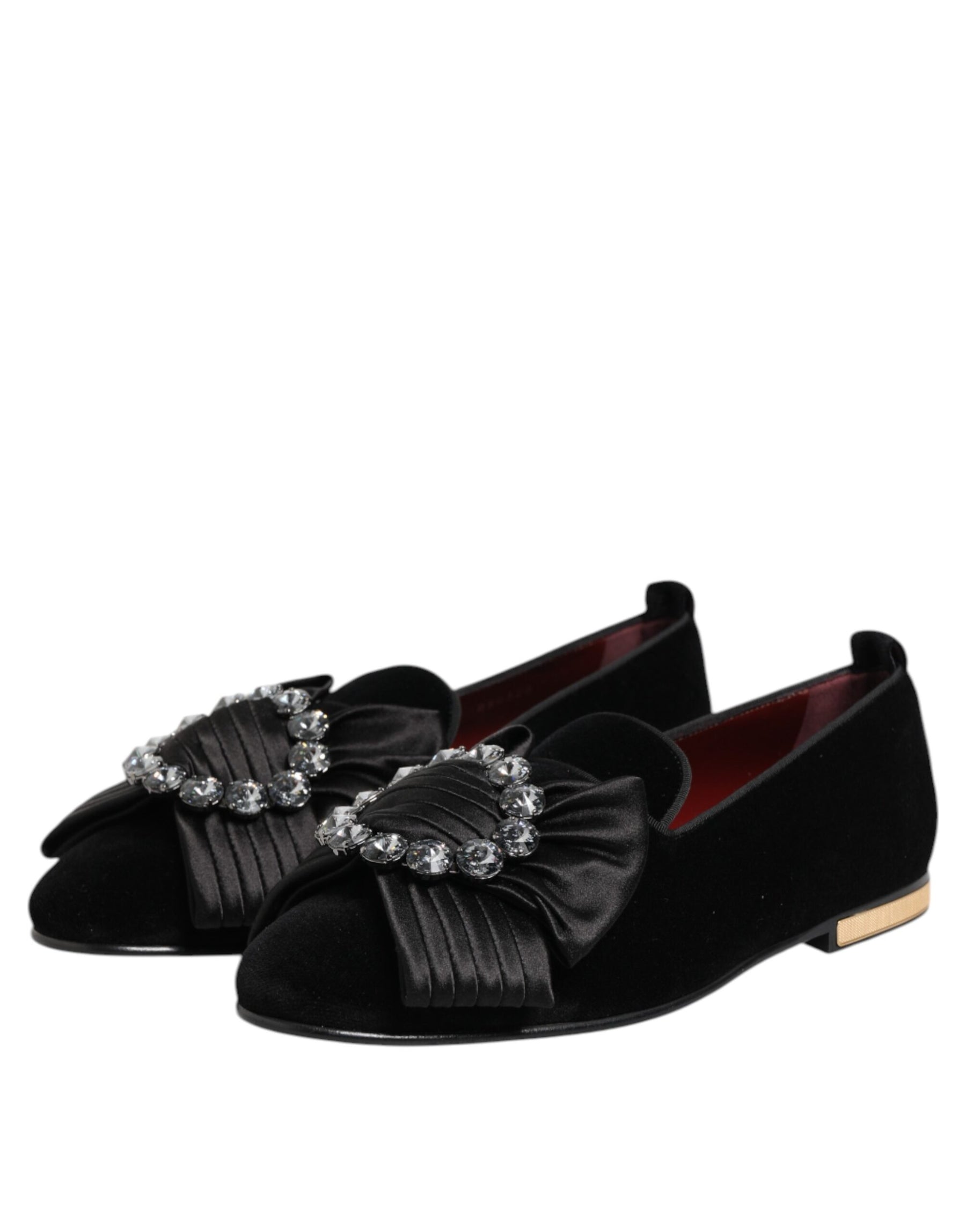 Dolce & Gabbana Black VATICANO Crystal Ribbon Slip On Shoes | Regal Royce