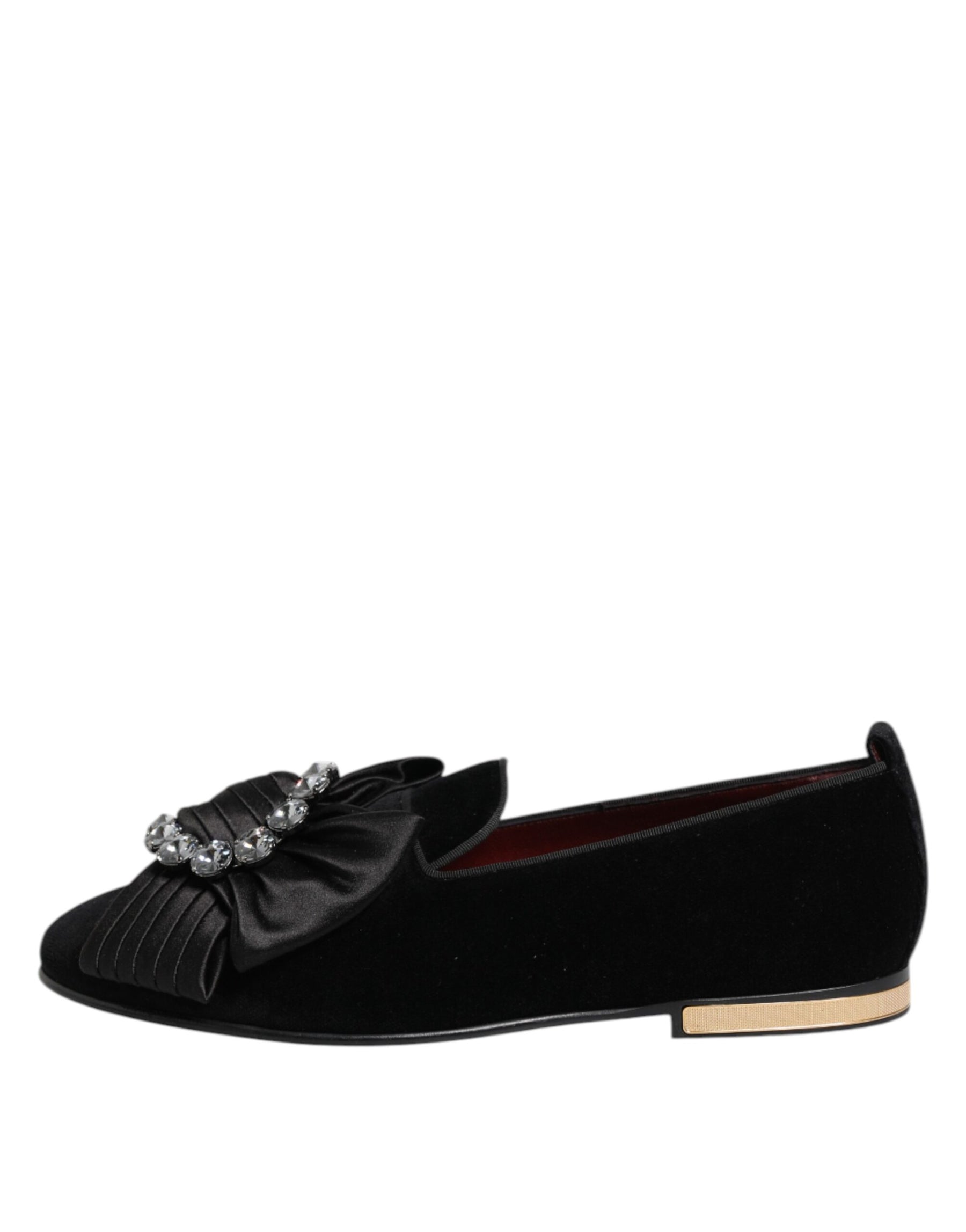Dolce & Gabbana Black VATICANO Crystal Ribbon Slip On Shoes | Regal Royce