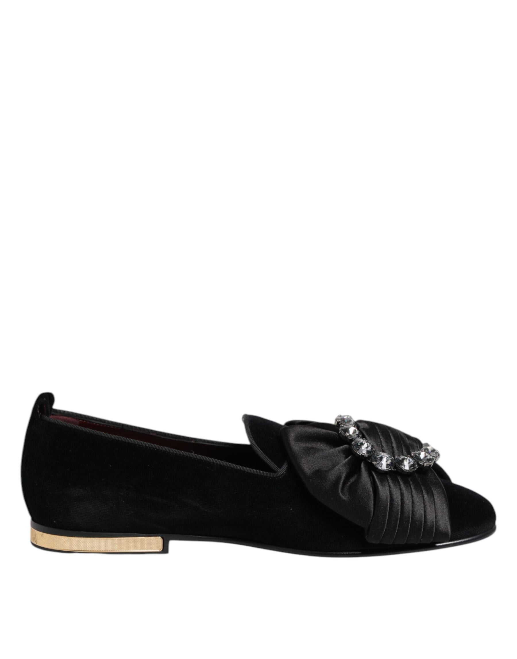 Dolce & Gabbana Black VATICANO Crystal Ribbon Slip On Shoes | Regal Royce