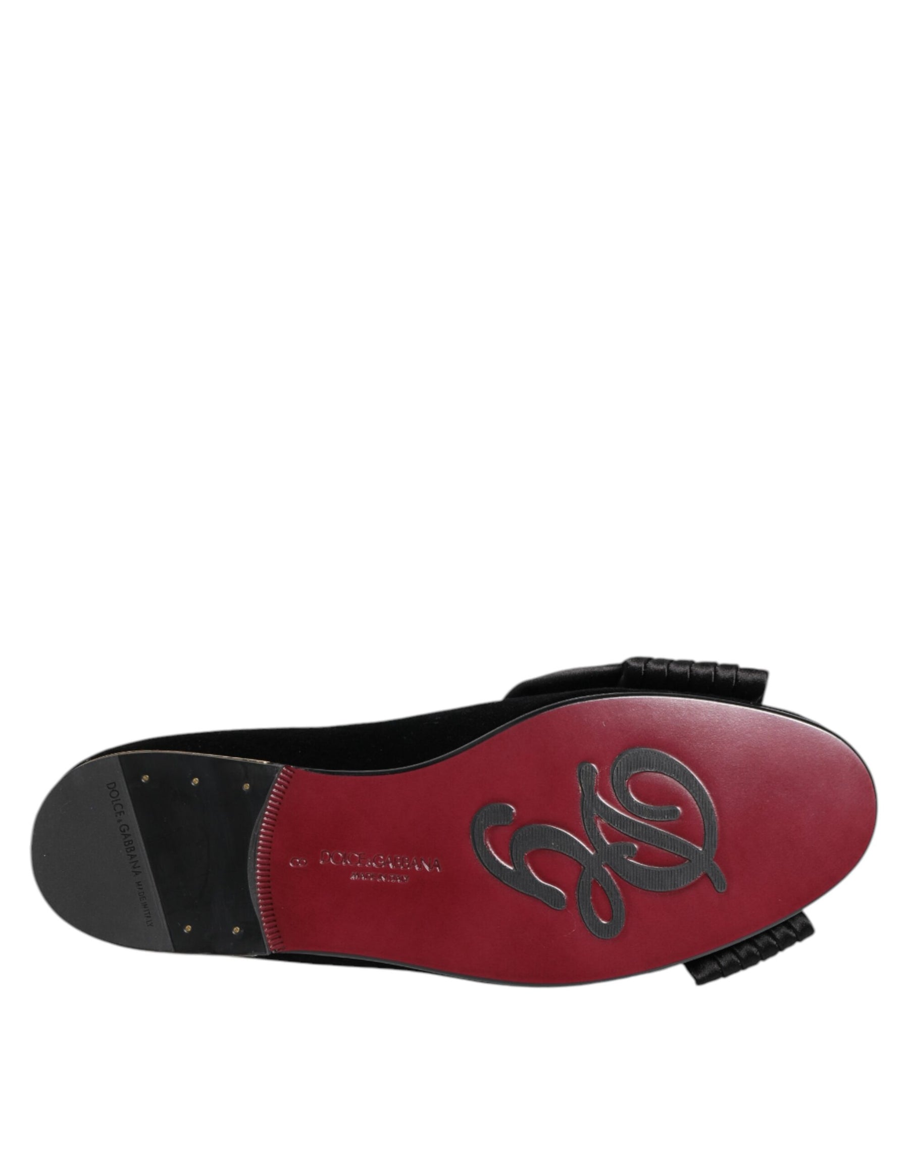 Dolce & Gabbana Black VATICANO Crystal Ribbon Slip On Shoes | Regal Royce