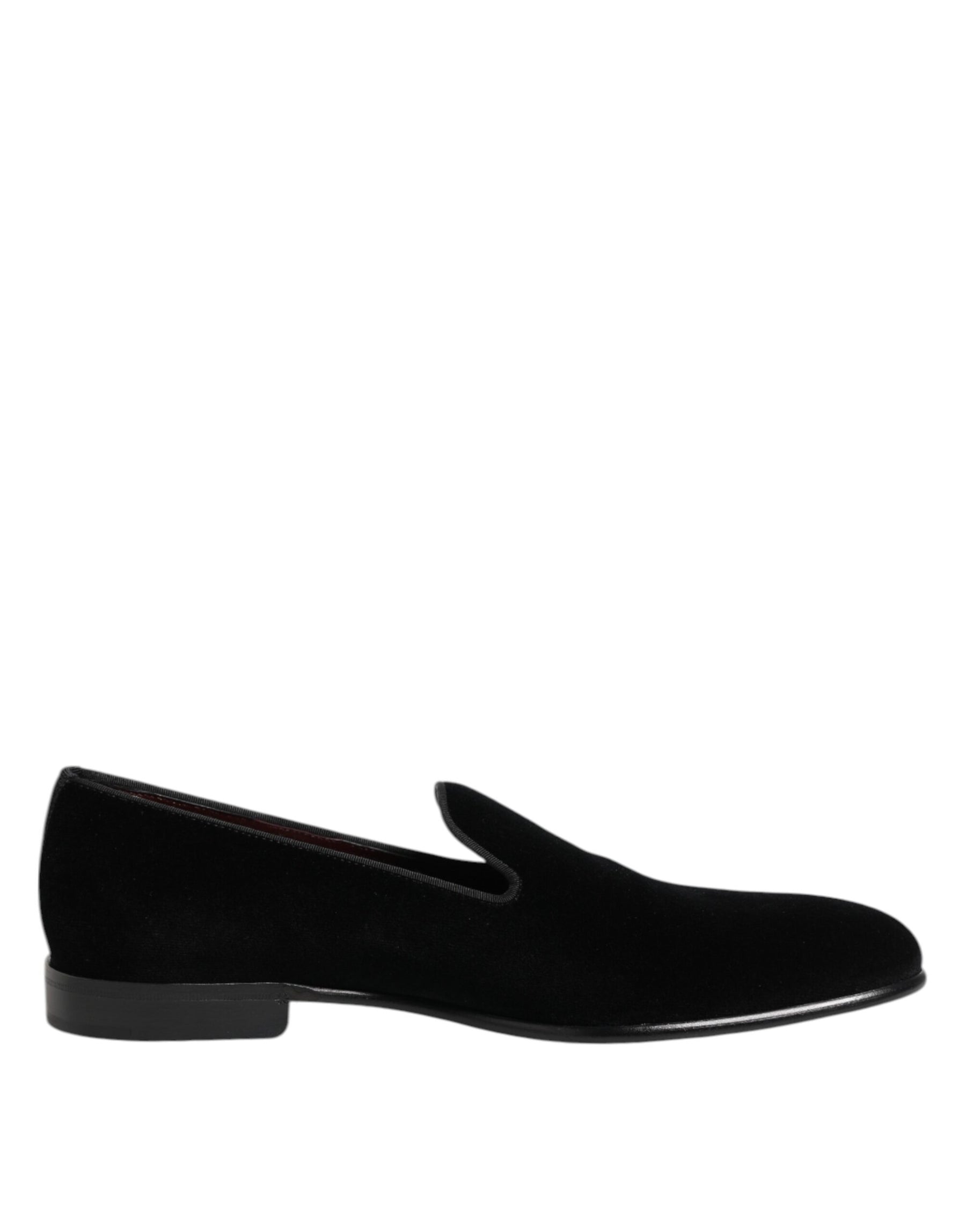 Dolce & Gabbana Black Velvet Slip On Loafers Men Formal Shoes | Regal Royce