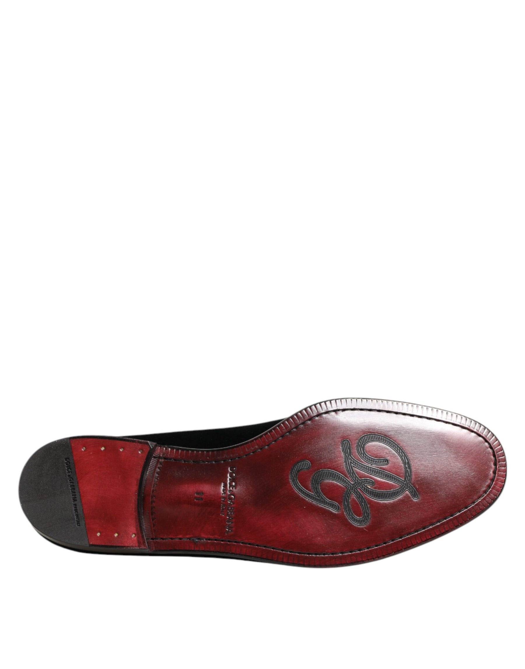 Dolce & Gabbana Black Velvet Slip On Loafers Men Formal Shoes | Regal Royce
