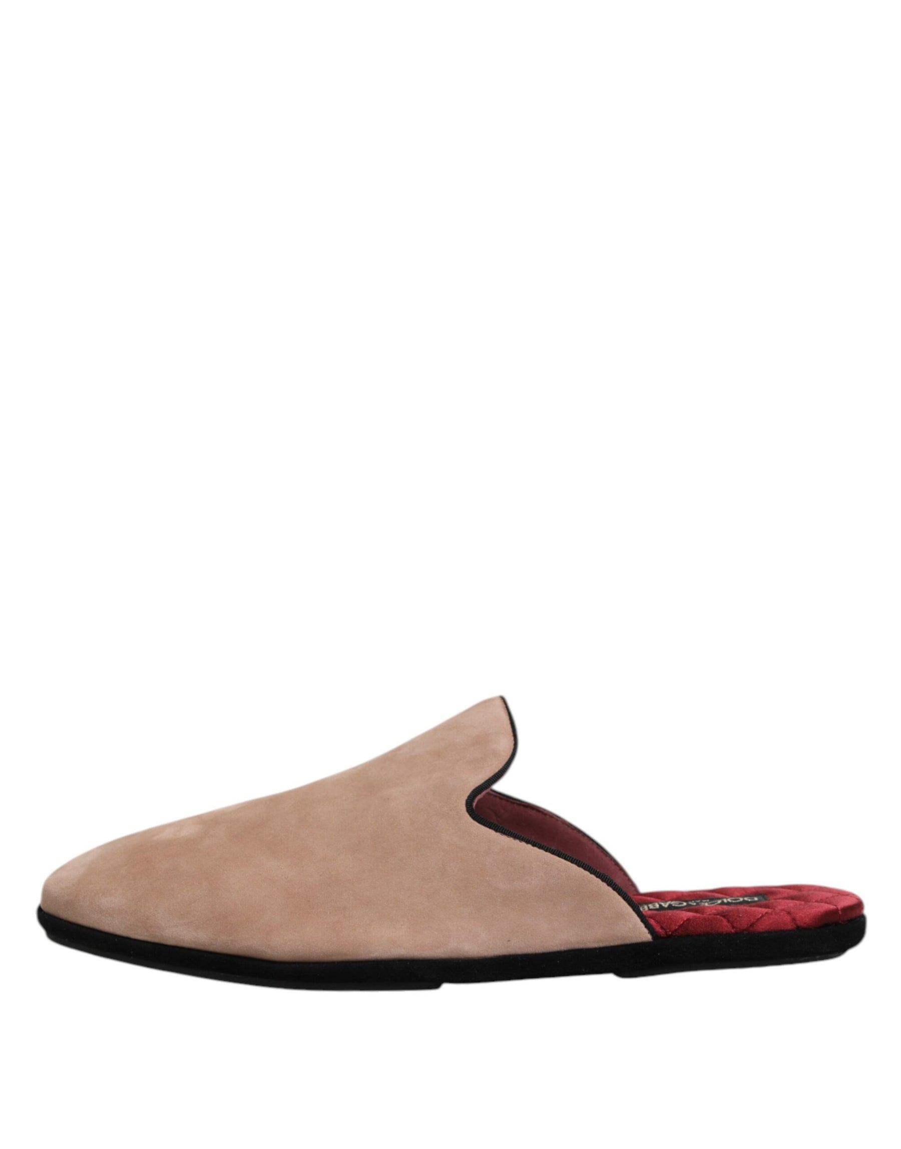Dolce & Gabbana Beige Suede Leather Slides Flat Slipper Shoes | Regal Royce