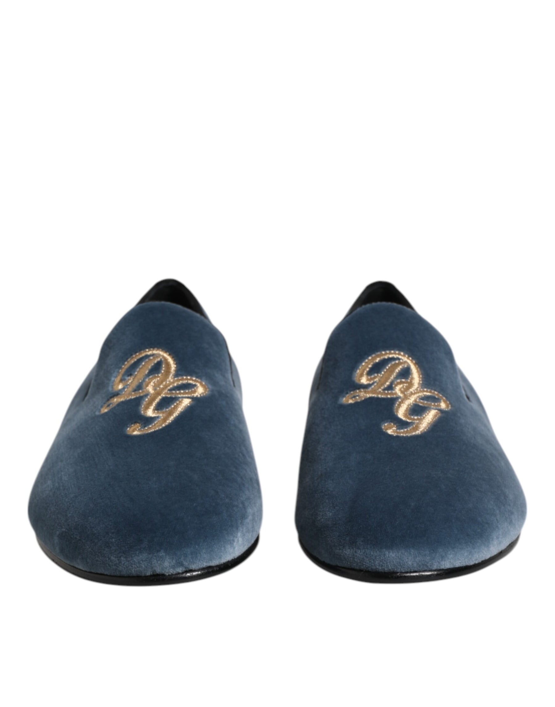 Dolce & Gabbana Blue Velvet DG Logo Loafers Formal Shoes | Regal Royce