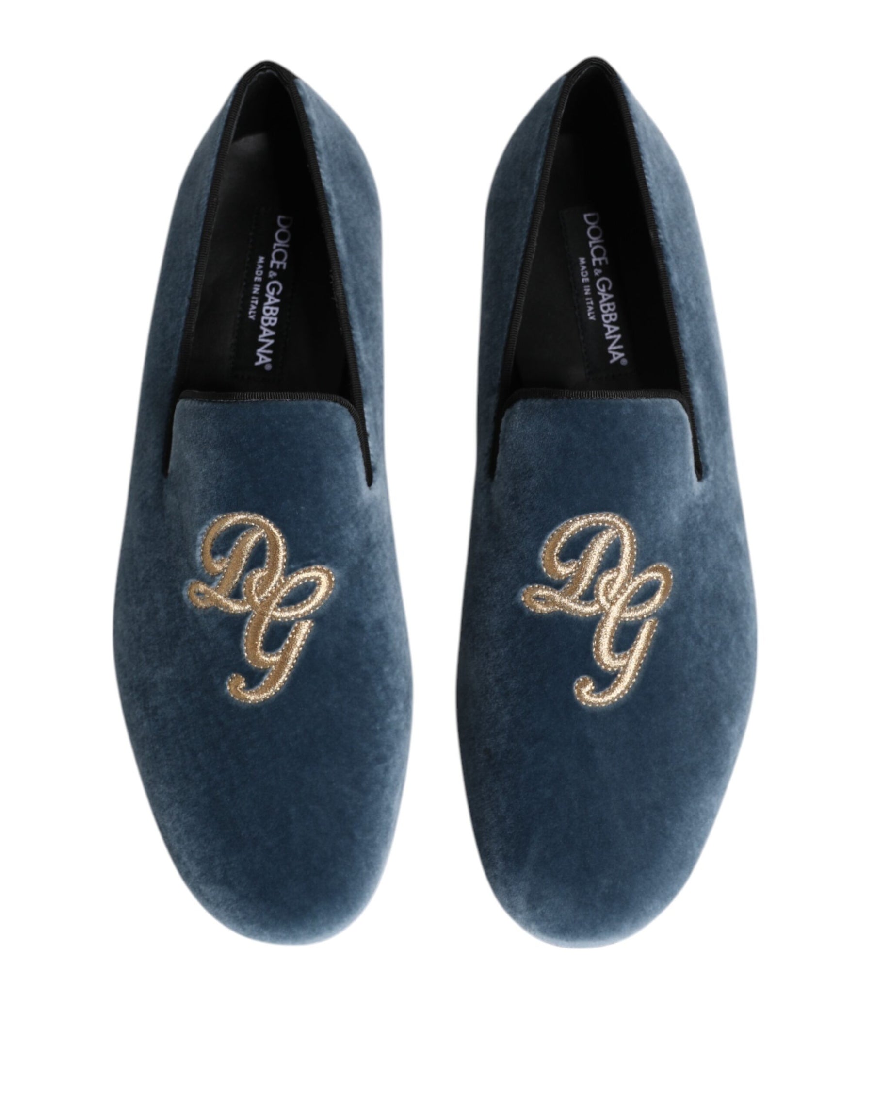 Dolce & Gabbana Blue Velvet DG Logo Loafers Formal Shoes | Regal Royce