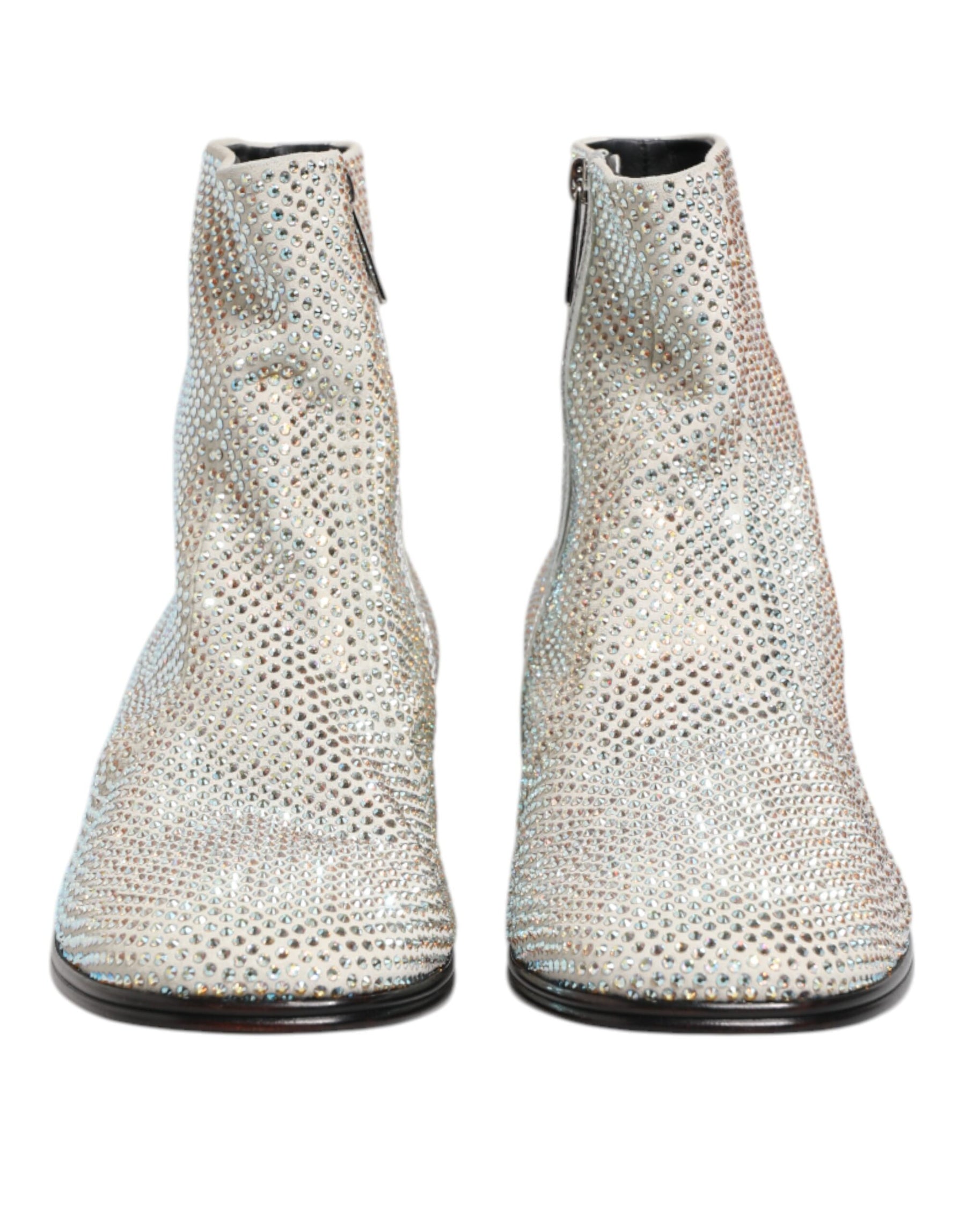 Dolce & Gabbana White Strass DG Logo Heels Ankle Boots Shoes | Regal Royce