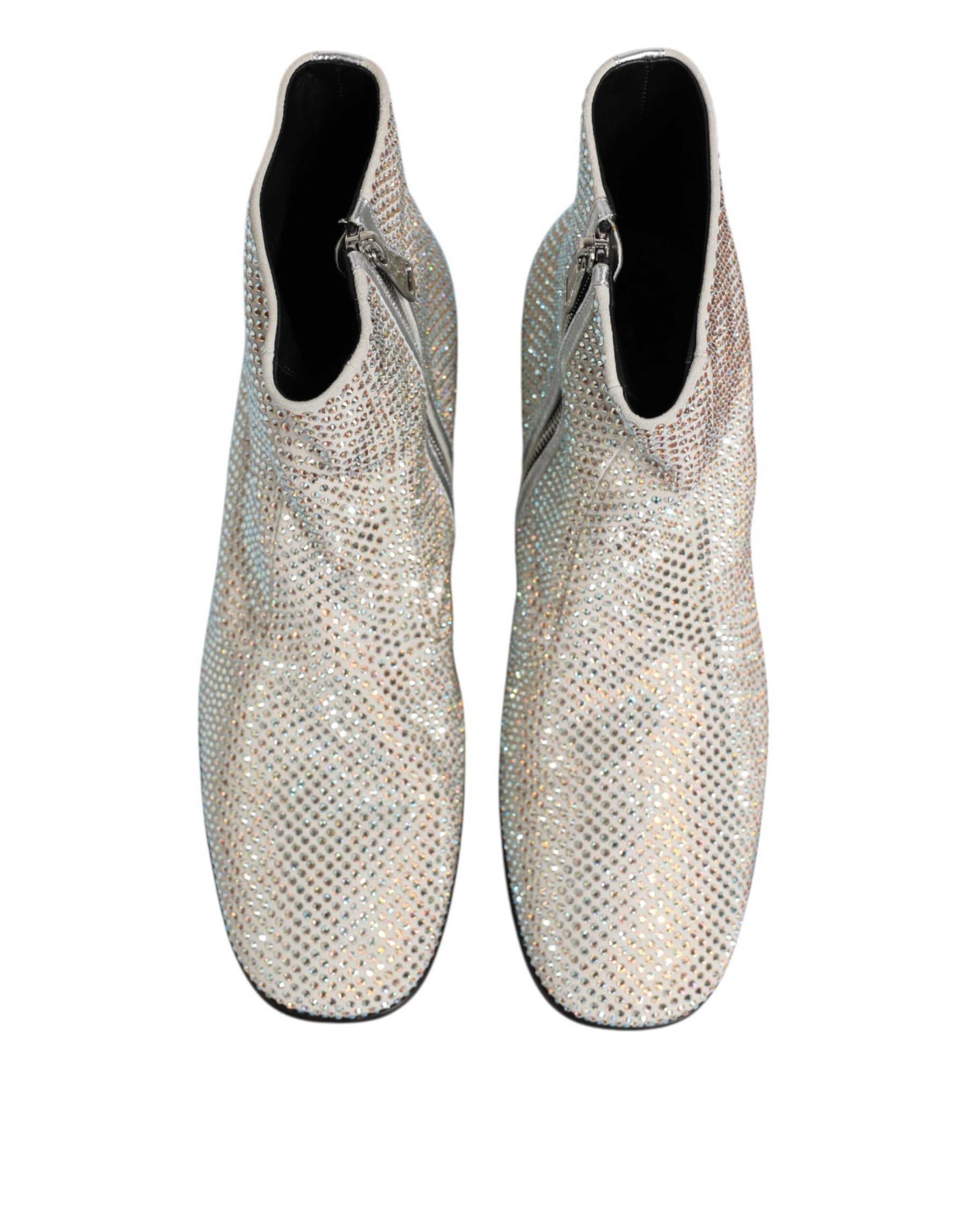 Dolce & Gabbana White Strass DG Logo Heels Ankle Boots Shoes | Regal Royce