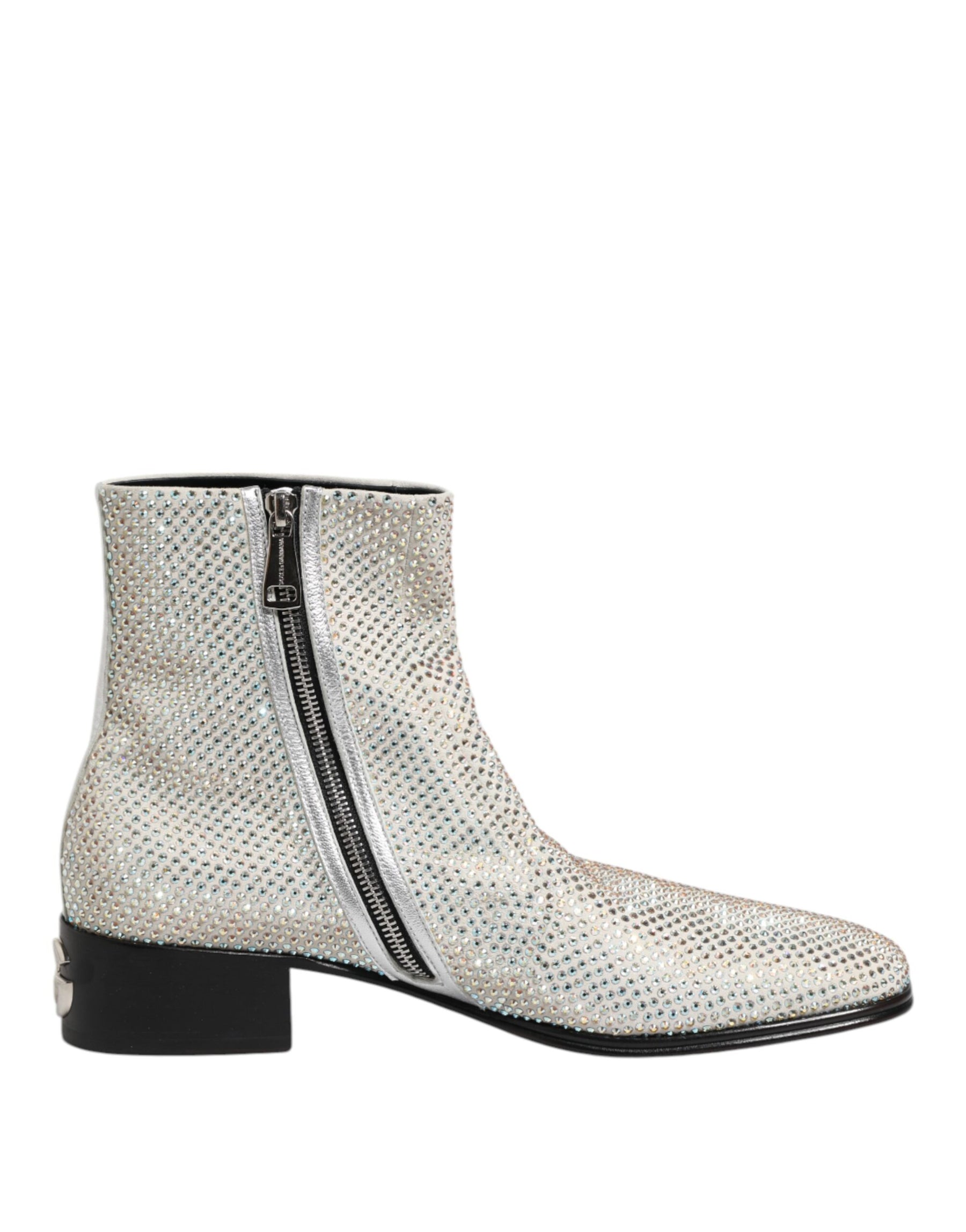Dolce & Gabbana White Strass DG Logo Heels Ankle Boots Shoes | Regal Royce