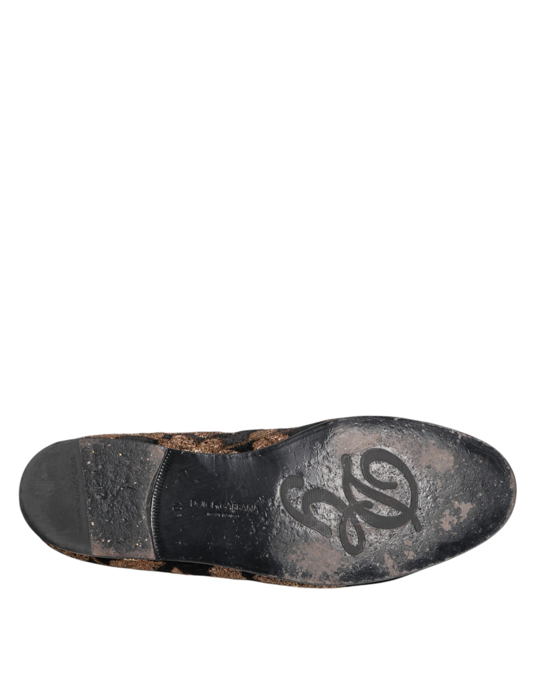 Dolce & Gabbana Black Floral Embroidery Men Loafers Shoes | Regal Royce