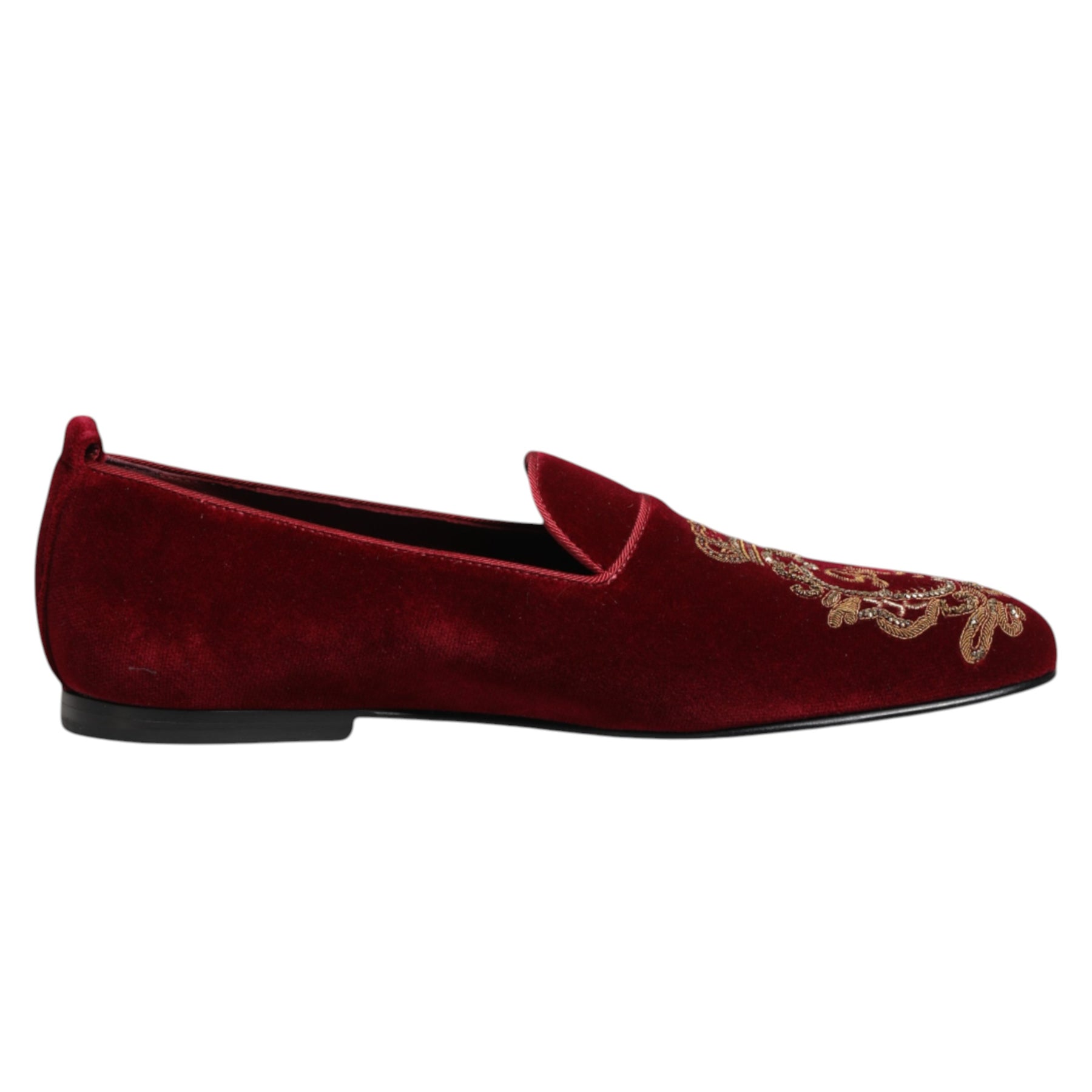 Dolce & Gabbana Red Velvet Gold Crown Mens Loafers Shoes | Regal Royce