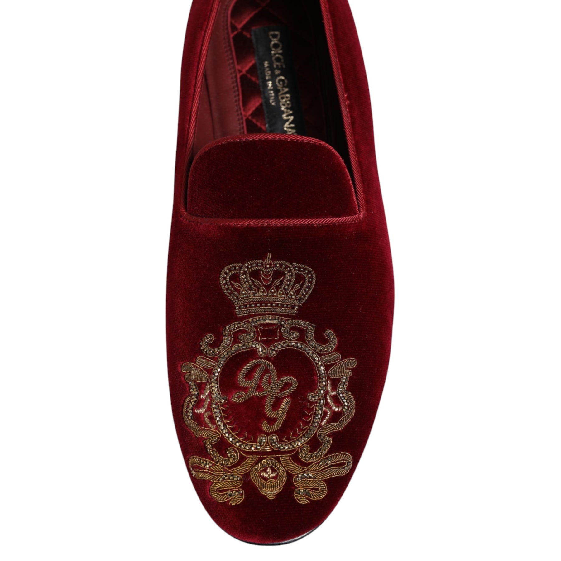 Dolce & Gabbana Red Velvet Gold Crown Mens Loafers Shoes | Regal Royce