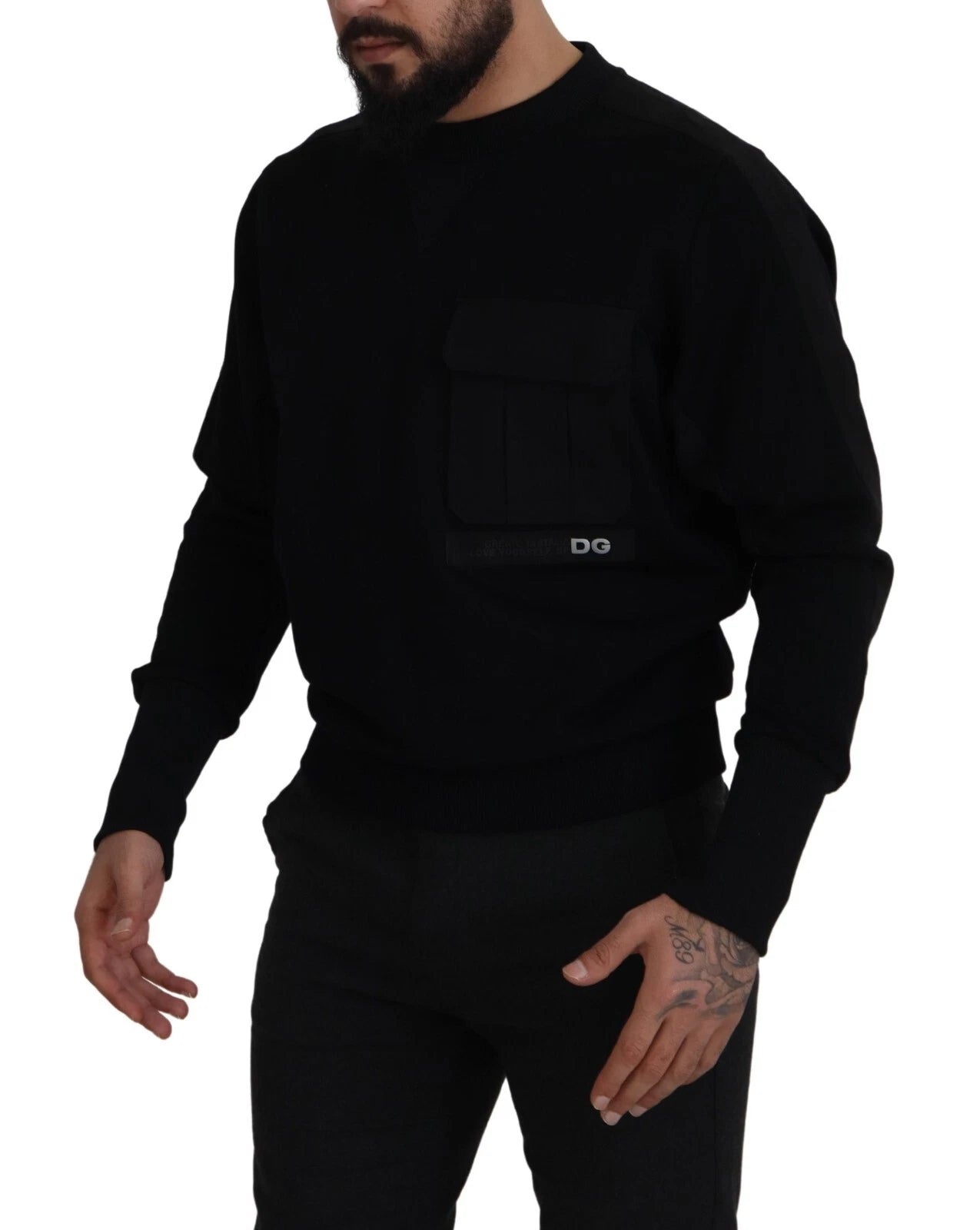 Dolce & Gabbana Black Cotton Crewneck Sweatshirt Sweater | Regal Royce