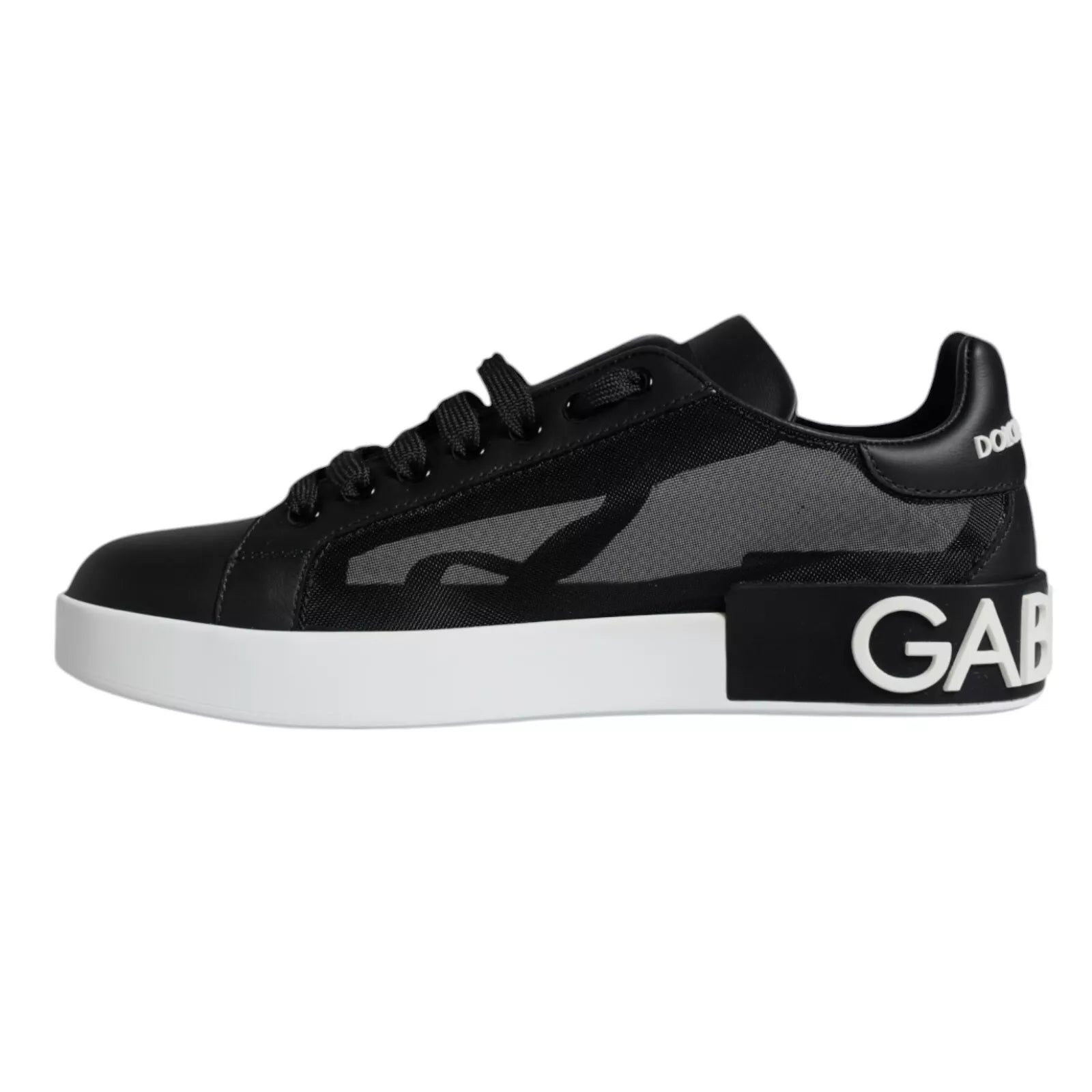 Dolce & Gabbana Black Calf Leather Portofino Sneakers Shoes | Regal Royce